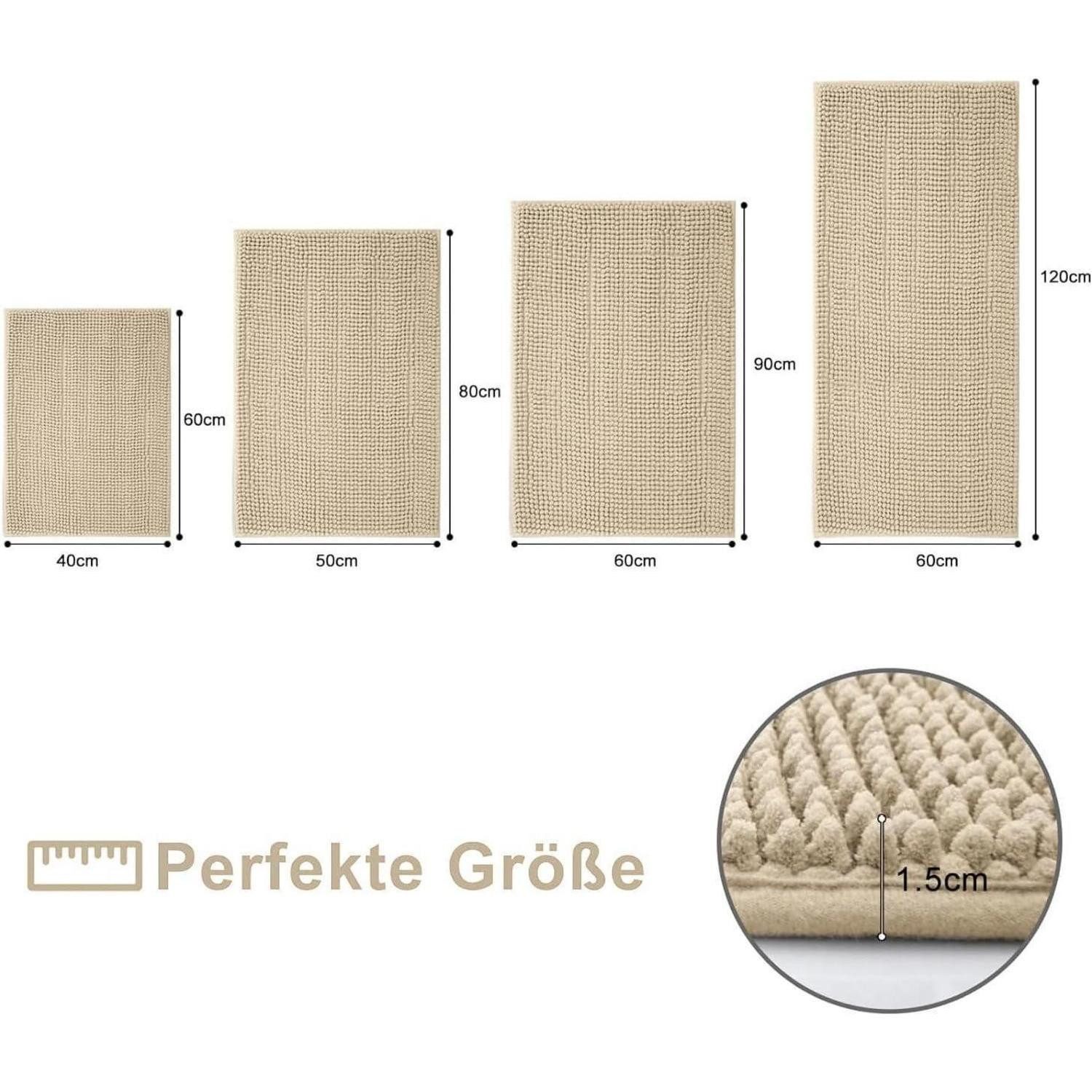 LuxusKollektion Badematte Badezimmerteppich 40 x 60 cm + 50 x 80 cm (Rechteckig) Dunkelbeige
