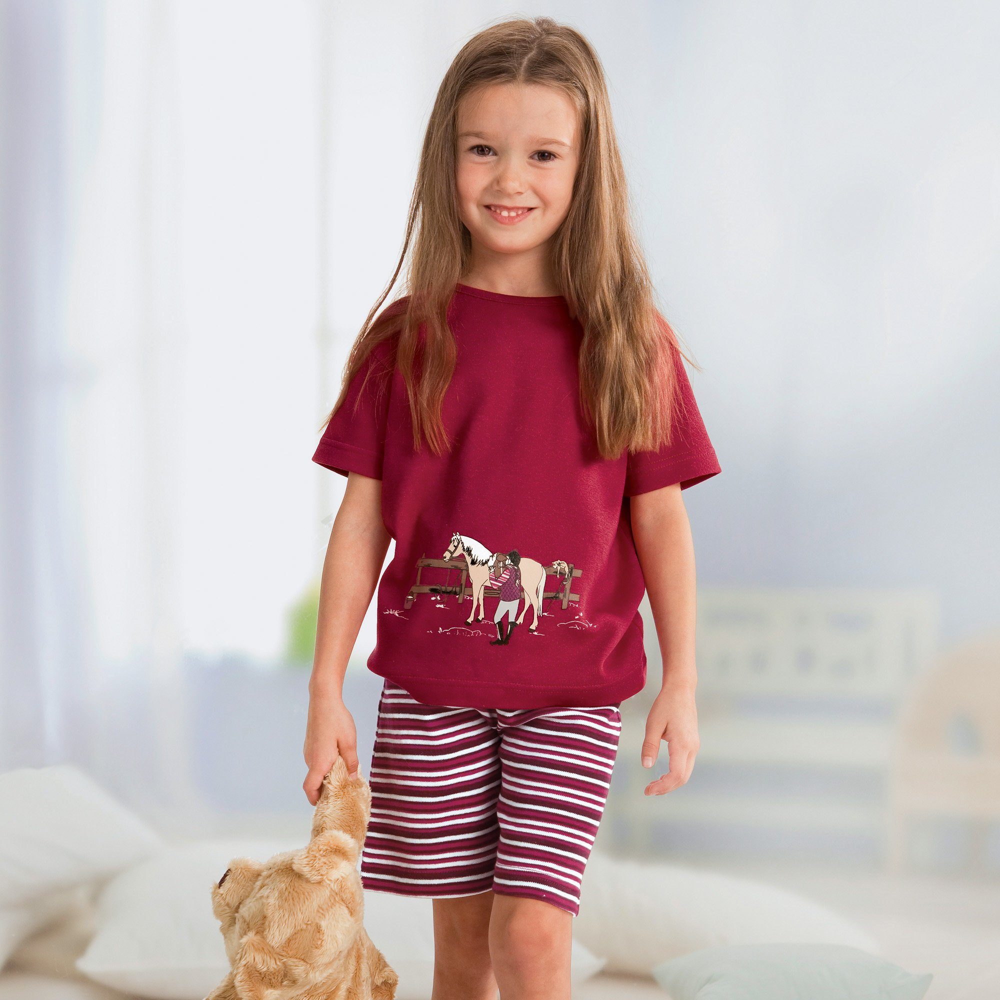 Erwin Müller Pyjama Kinder-Shorty Single-Jersey Streifen: Hose/Tiermotive: Pferd