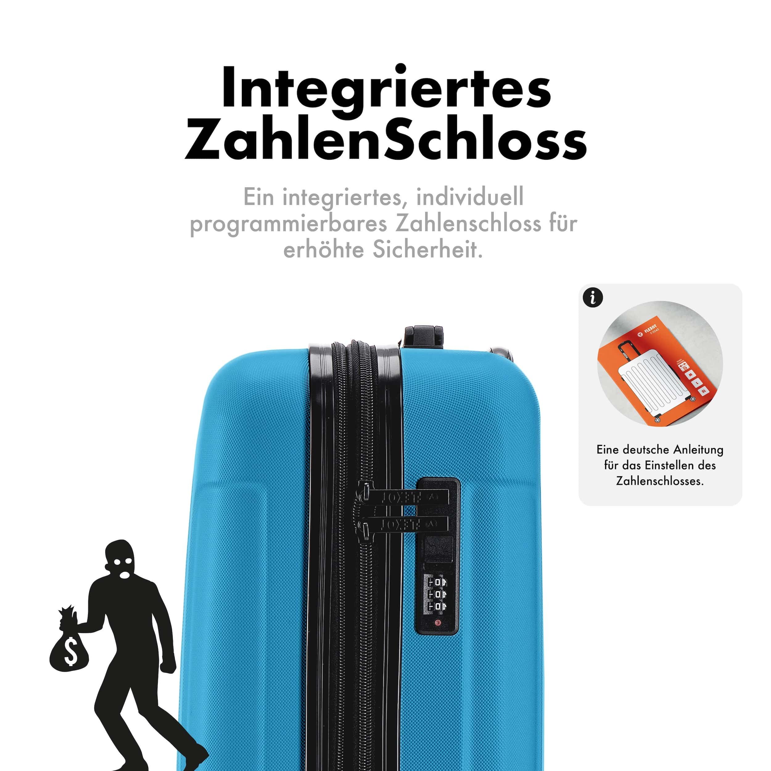 Flexot Hartschalen-Trolley F-3045 (Gr. M, L, XL) – Kofferset – ABS-Hartschale, 4 Rollen, Robuster und moderner Koffer mit vier 360° Rollen und Zahlenschloss – Bild 5 von 5