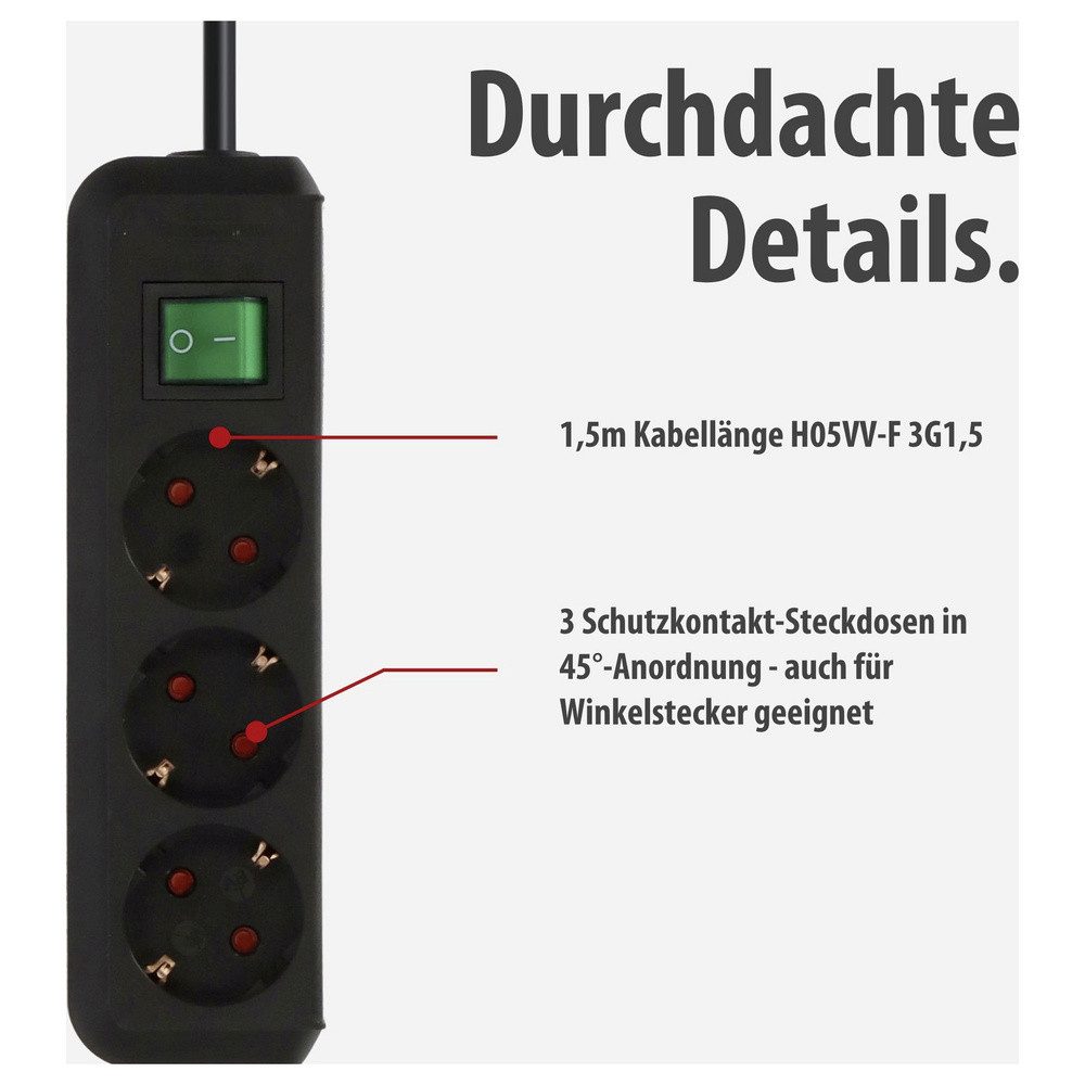 Brennenstuhl Brennenstuhl 1152300400 Steckdosenleiste Schwarz Schutzkontakt 1 St. Steckdosenleiste (Kabellänge 3.00 m) – Bild 5 von 5