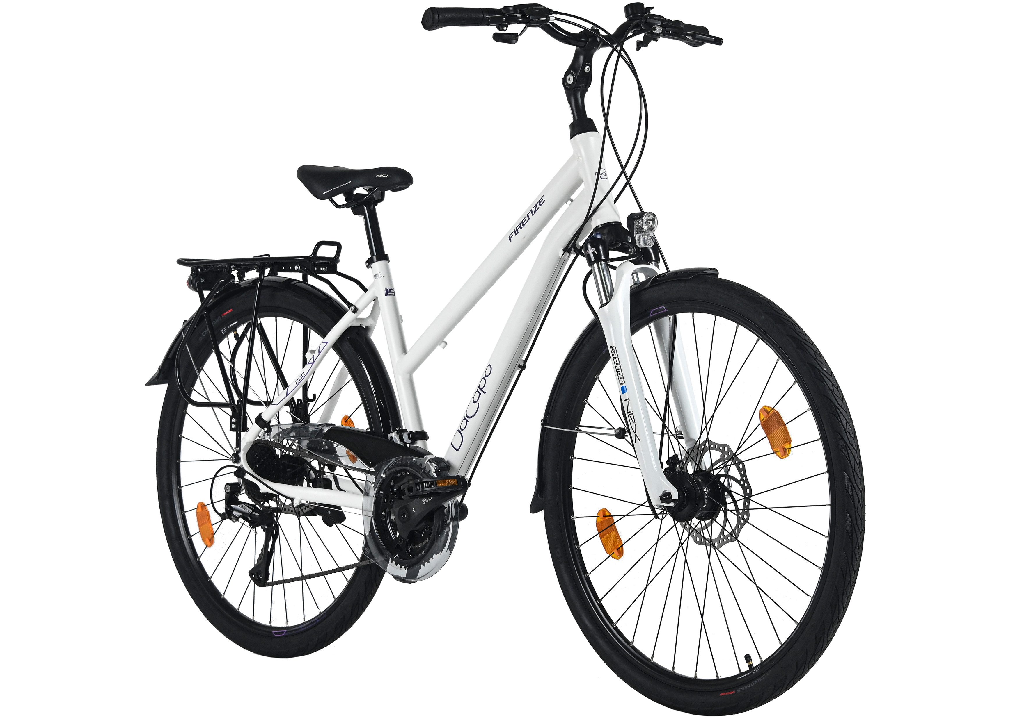 Dacapo Trekkingrad Firenze 200 weiß 24 Gänge RH 48 cm mechanische Scheibenbremsen, 24 Gang Shimano Acera Schaltwerk, Kettenschaltung