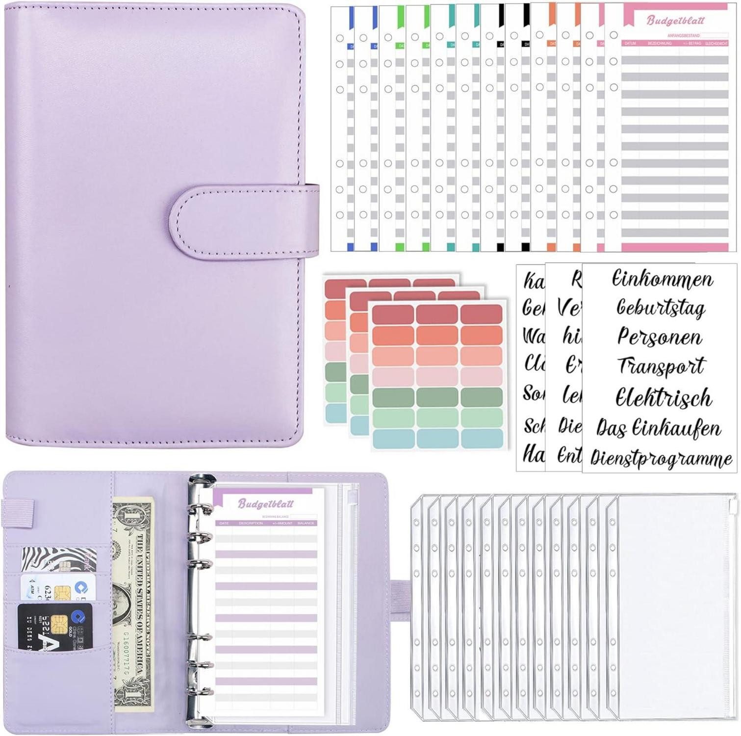 Notizbuch A6 Binder Budget Planner Deutsch Geld Organizer 12 Binder Taschen, 12