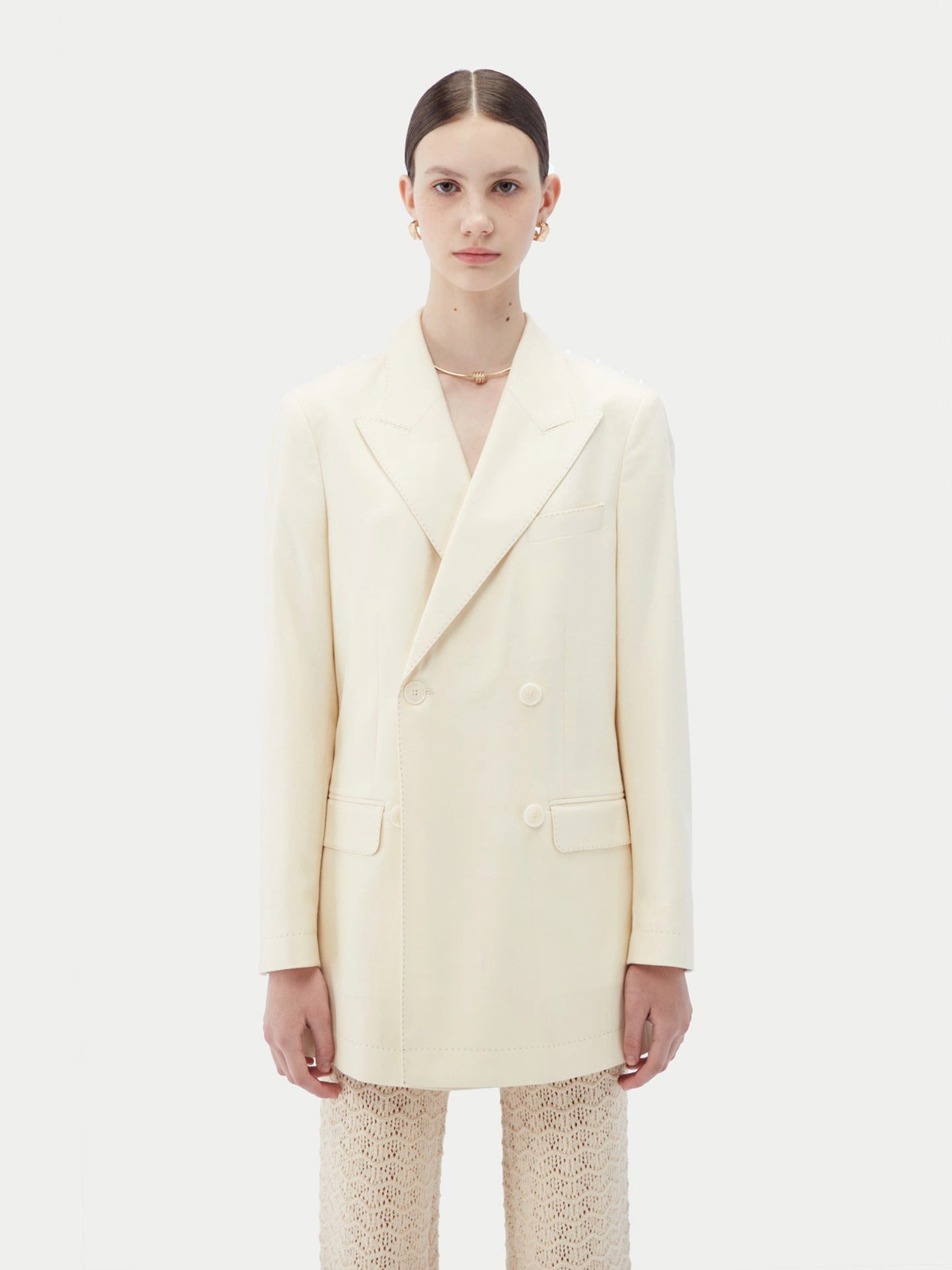 GOBI Cashmere Blusenblazer Naturfarbe Kaschmir Zweireiher-Blazer