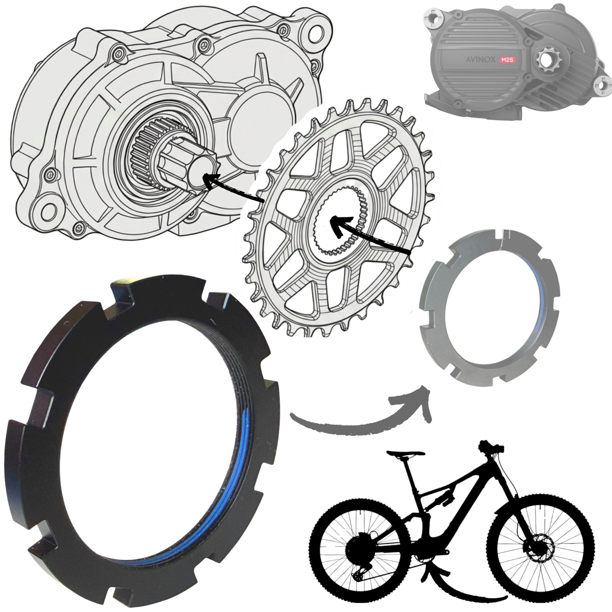 F26 Fahrrad-Montageständer Lockring 53mm Kettenblatt Verschlussring Dji Avinox M1,M2,M2S Motor