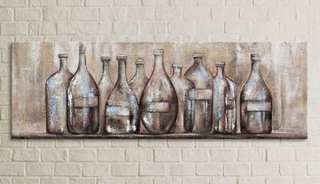 YS-Art Gemälde Theke, Abstraktion, Braunes auf Leinwand Bild Handgemalt Flaschen Theke Braun