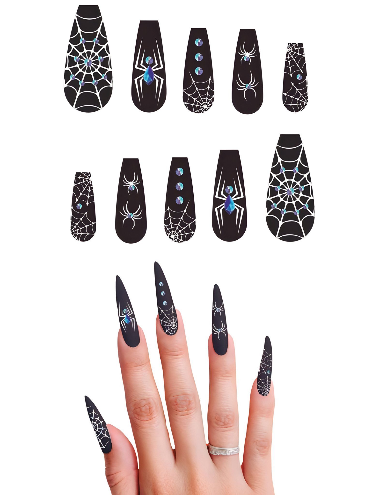 Metamorph Kunstfingernägel Schwarze Witwe Spinnen-Fingernägel, Glitzernde Spinnen für High Class Hexen und düstere Damen