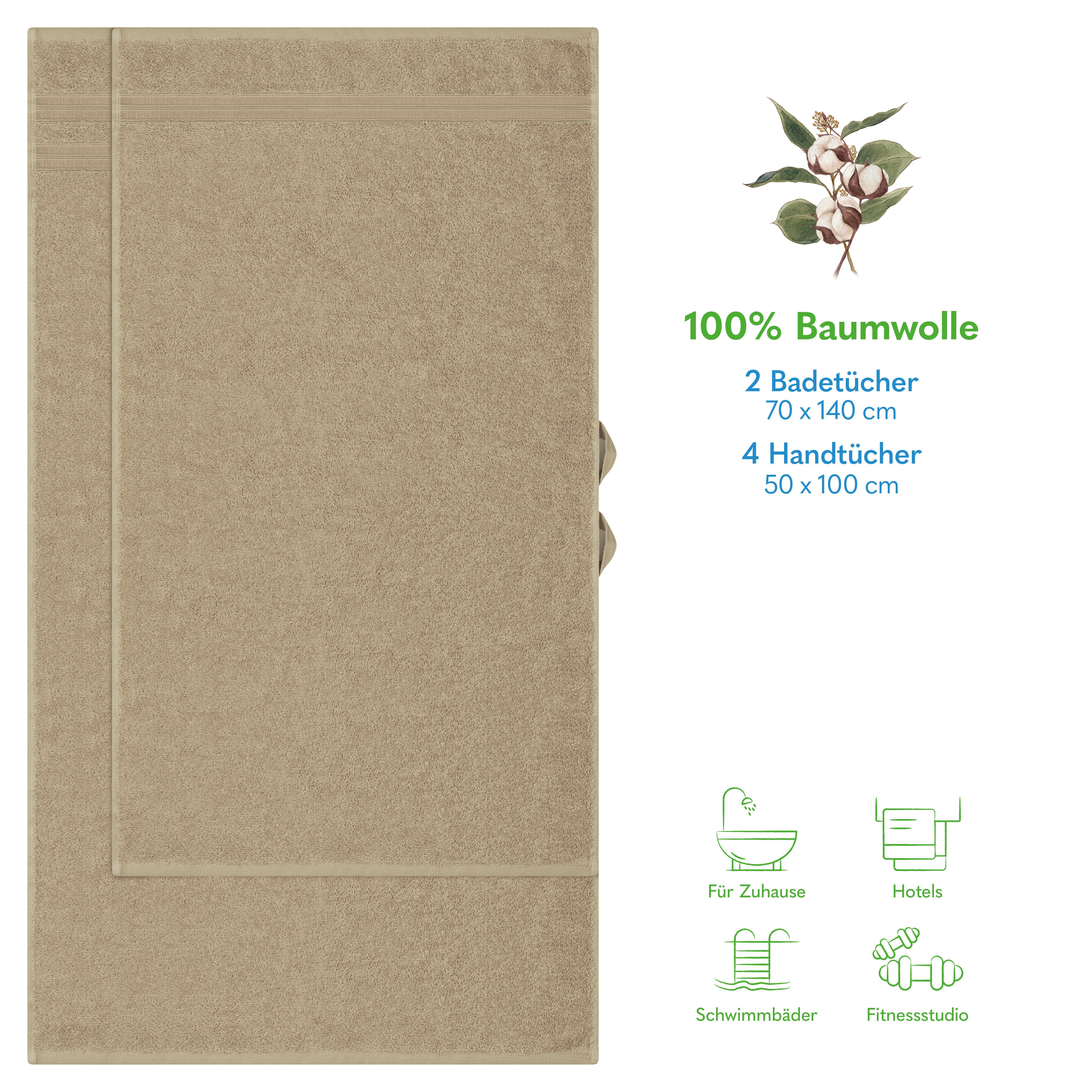 HAMMETEX Handtuch Set 6-teiliges Handtuch Set, 100% Baumwolle, Weich & Saugstark, Frottier (Set, 6-St), mit Bordüre, einfarbig, weich