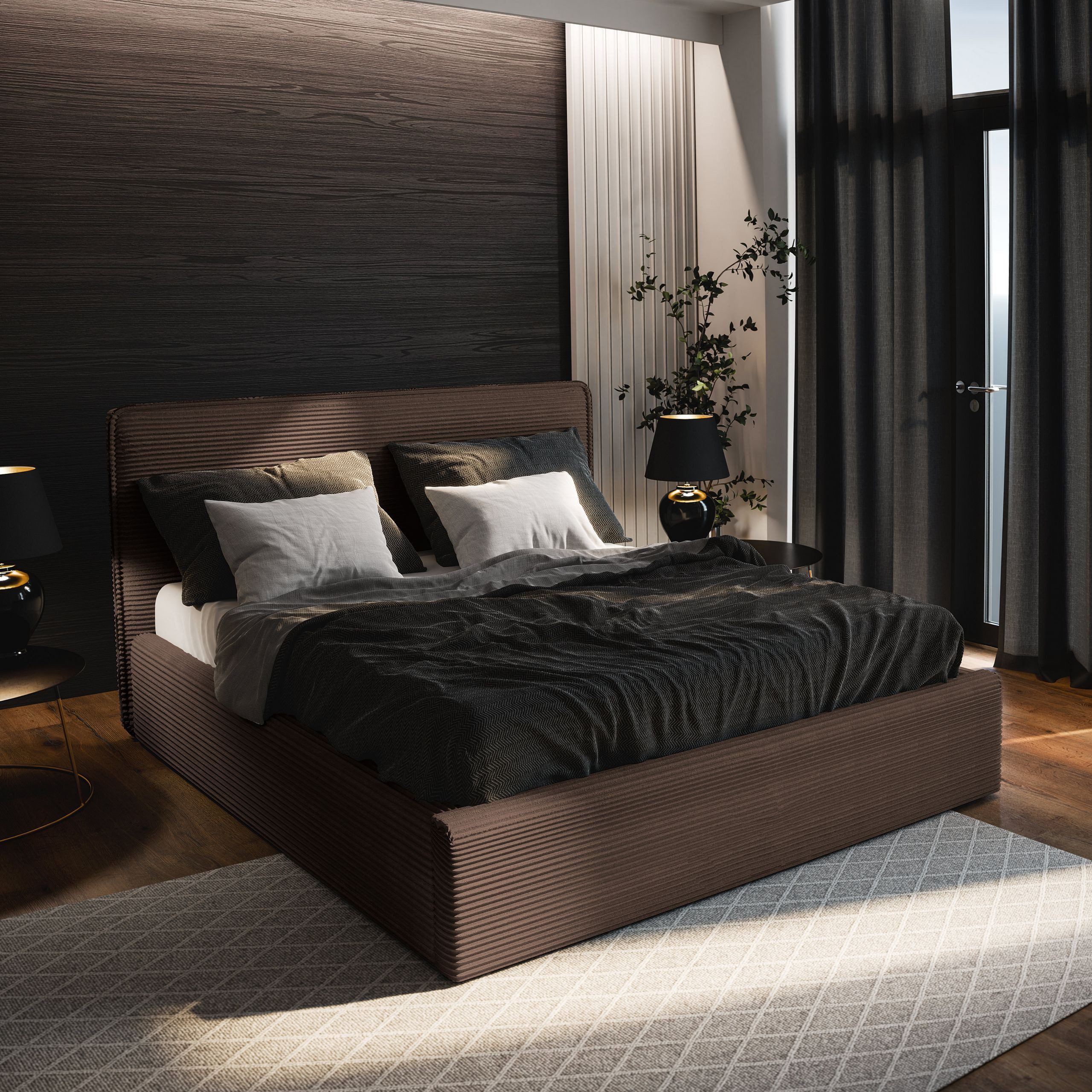 Masseno Polsterbett PARMA 140x200 cm braun (mit Bettkasten und Lattenrost)