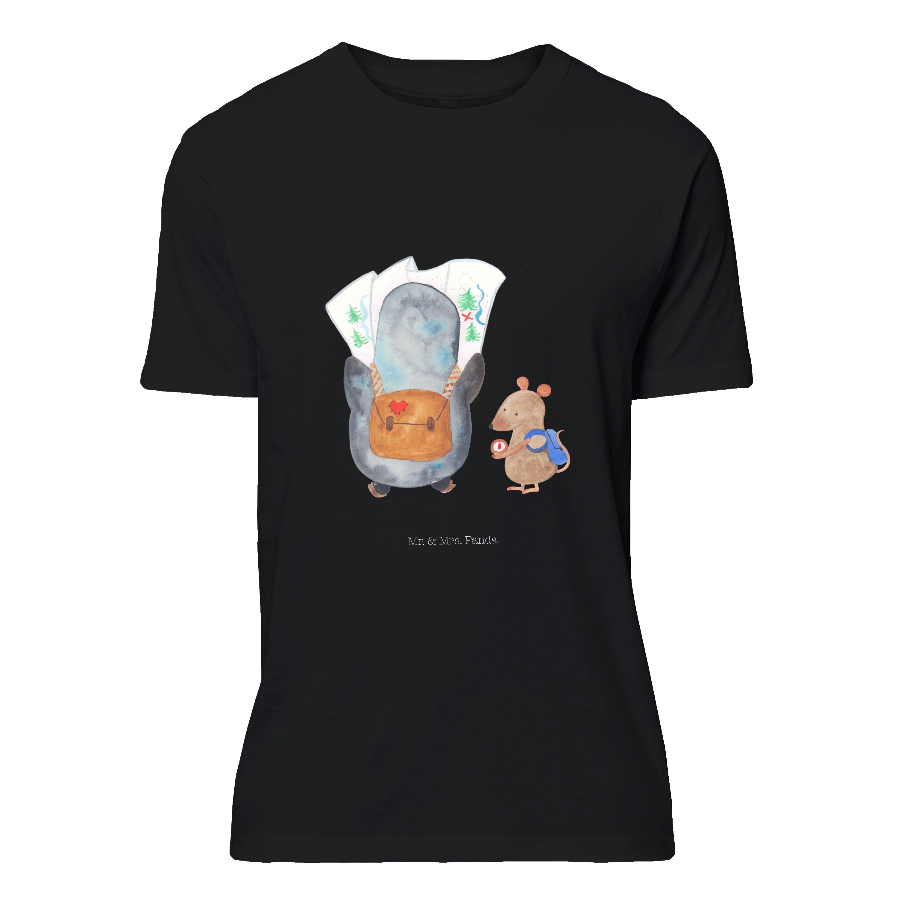 Mr. & Mrs. Panda T-Shirt Pinguin & Maus Wanderer - Schwarz - Geschenk, Abenteurer, Ausflug, Shirt, T-Shirt, Pinguine, Wanderlust, wandern, Rundhals (1-tlg)