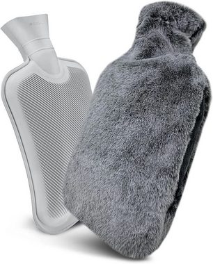 UMHELL Wärmflasche UMHeLL Luxus-Wärmflasche mit Plüschbezug, Grau, (Wärmflaschenset, Wärmflasche mit Gummiwärmesack, Stöpsel und luxuriösem Plüschbezug), unsichtbarer Reißverschluss, auslaufsicher, ideal für Kälte.