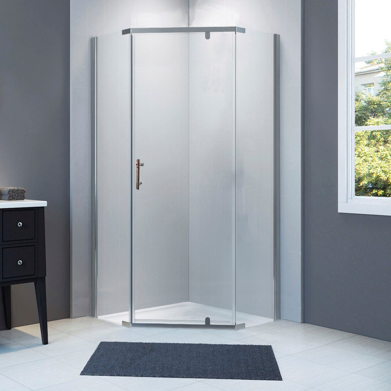 Sanotechnik Fünfeckdusche Fünfeckduschkabine chrom, Sicherheitsglas, Maße: 90x90x190cm