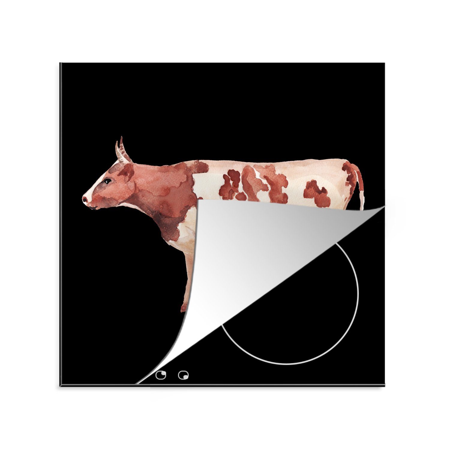 MuchoWow Herdblende-/Abdeckplatte Kuh - Tier - Schwarz, Vinyl, (1 tlg), 78x78 cm, Ceranfeldabdeckung, Arbeitsplatte für küche