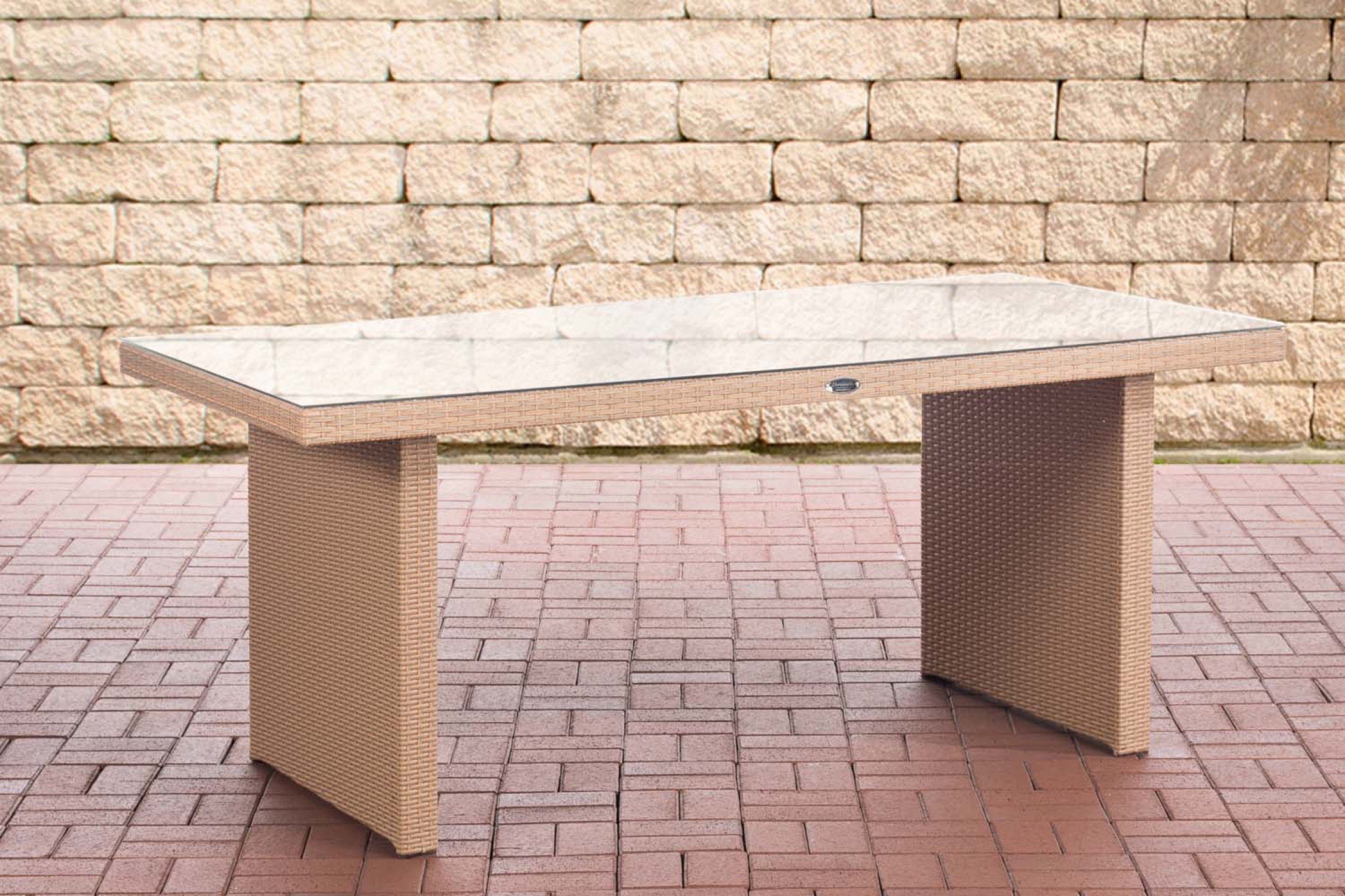 TPFGarden Gartentisch Avan - Esstisch für Garten, Balkon, Terrasse (Hochwertiger Outdoor Esstisch aus UV-beständigem Polyrattan, 1-St., Stabiler Garten Esstisch - Tischplatte 5 mm Klarglas), Maße (BxLxH): 90 x 180 x 74,5cm - Farbe: sand