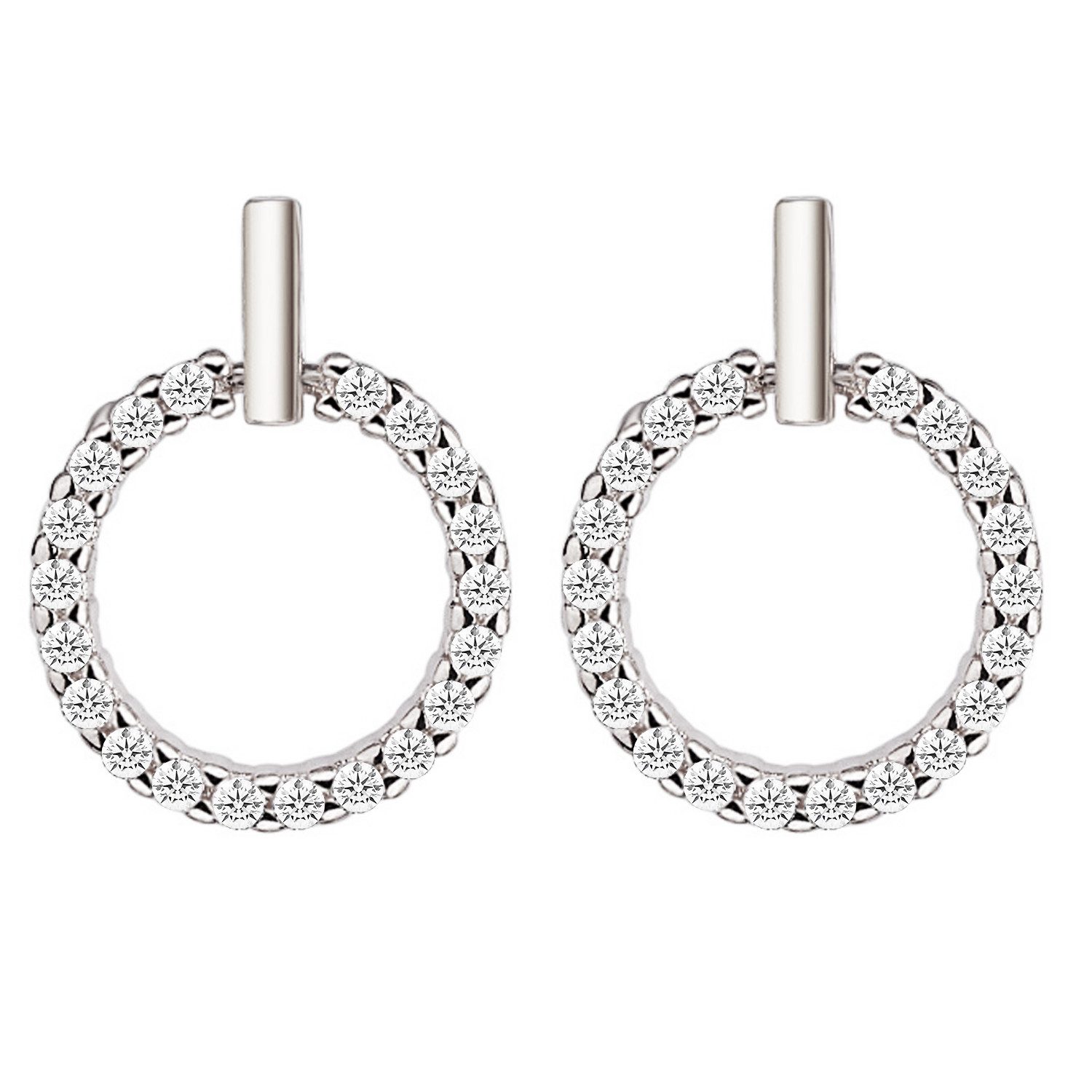 Paar Ohrstecker Silber Ohrringe Hängend Zirkonia Steine Kreis Offen Anhänger Modern