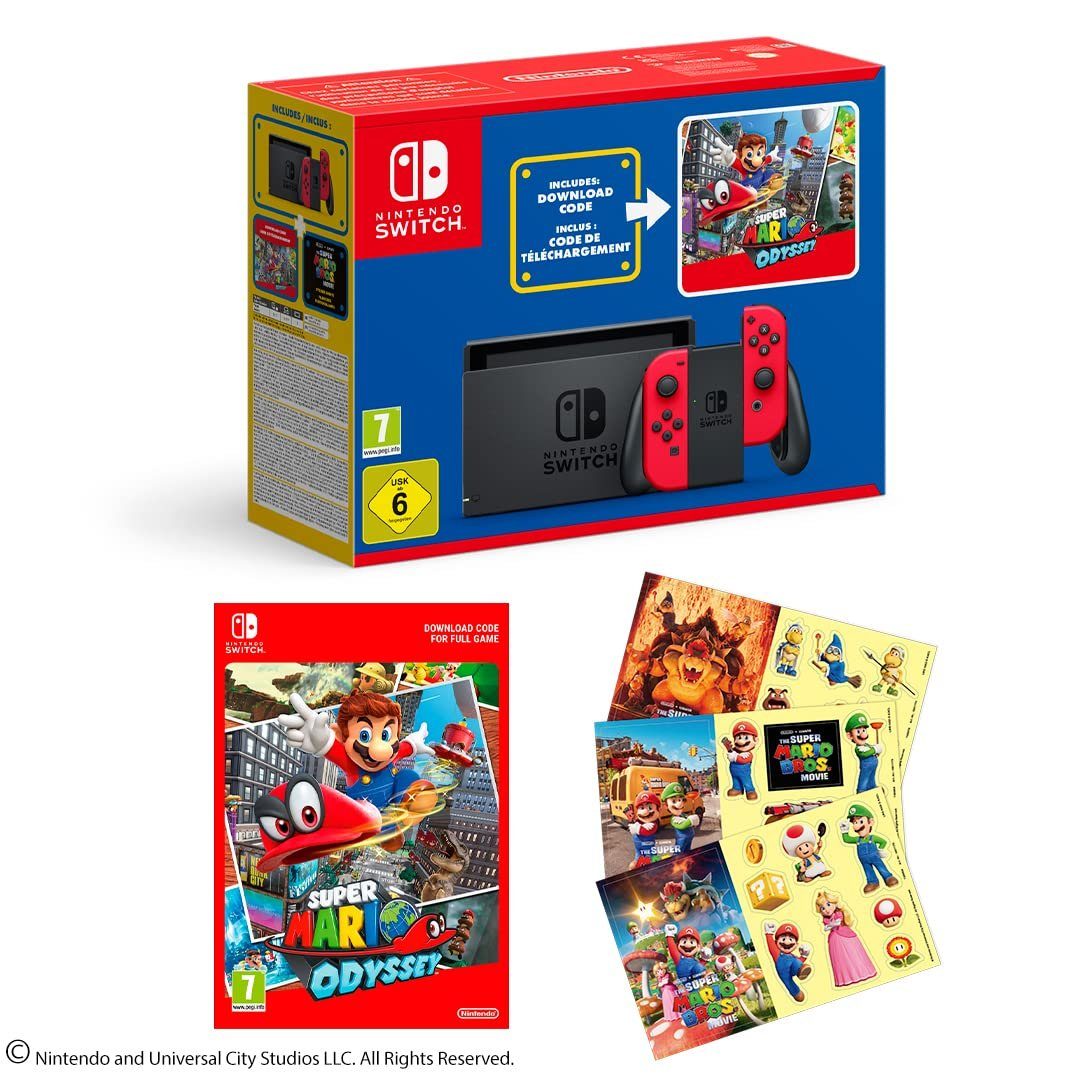Nintendo Switch Konsole rot/schwarz Mario Day Bundle + Super Mario Odyssey Spiel