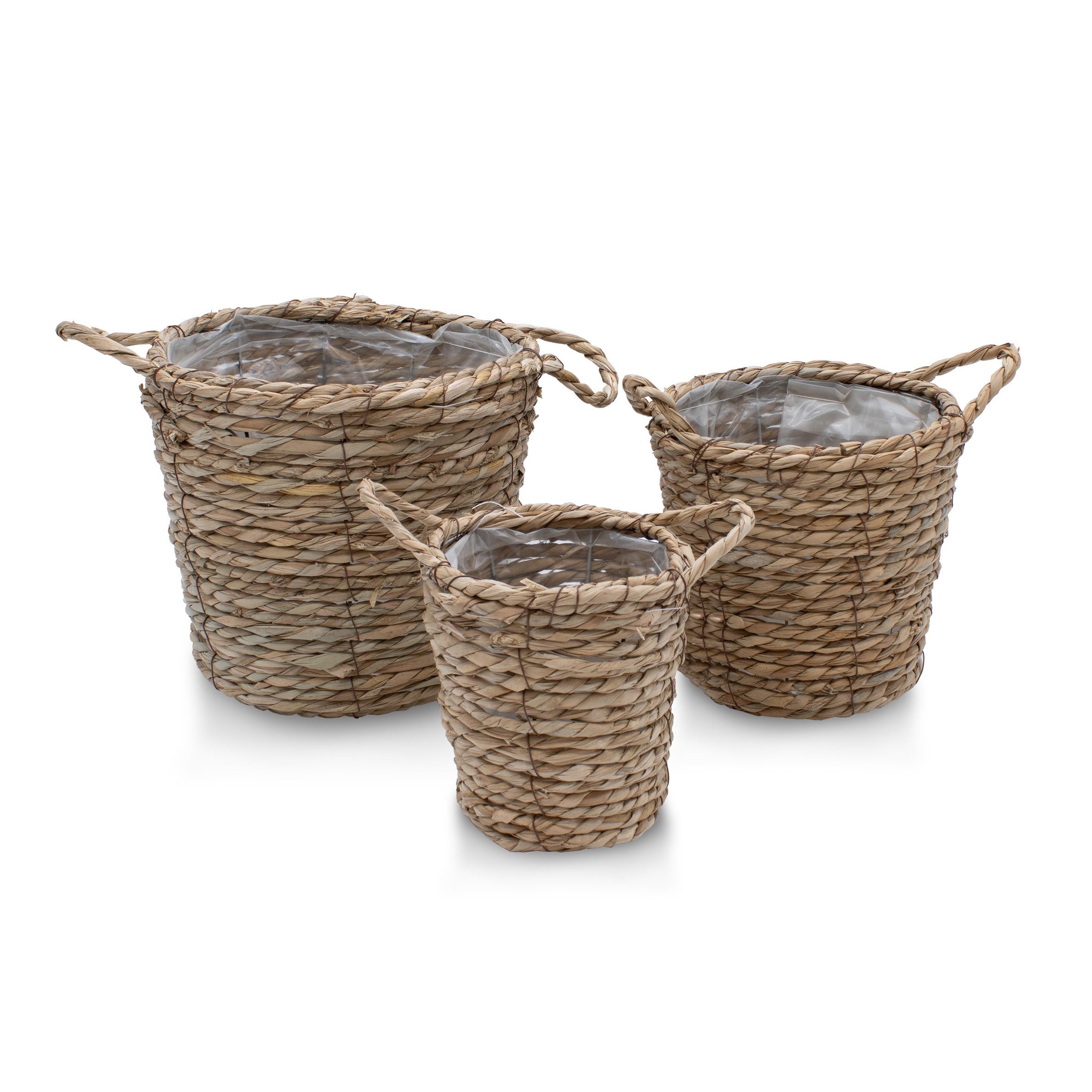 Spetebo Pflanzkübel Seegras Pflanzkorb 3er Set natur - 25 / 20 / 15 cm (Set, 3 St., Pflanzkörbe Seegras), Pflanztopf mit Folie ausgekleidet