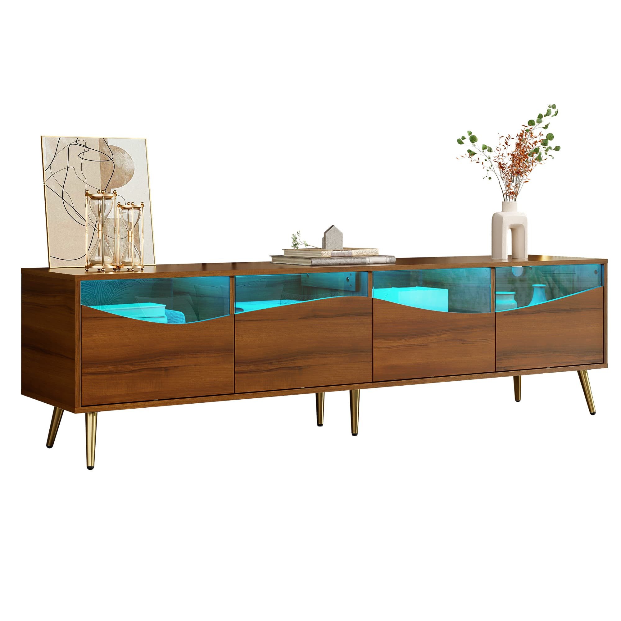 ANYSUN TV-Schrank Lowboard TV mit LED-Beleuchtung mit Glasfront und Stauraum (Set, 1er) goldenen Metallfüßen stilvolles für Wohnzimmer 180 x 40 x 50 cm