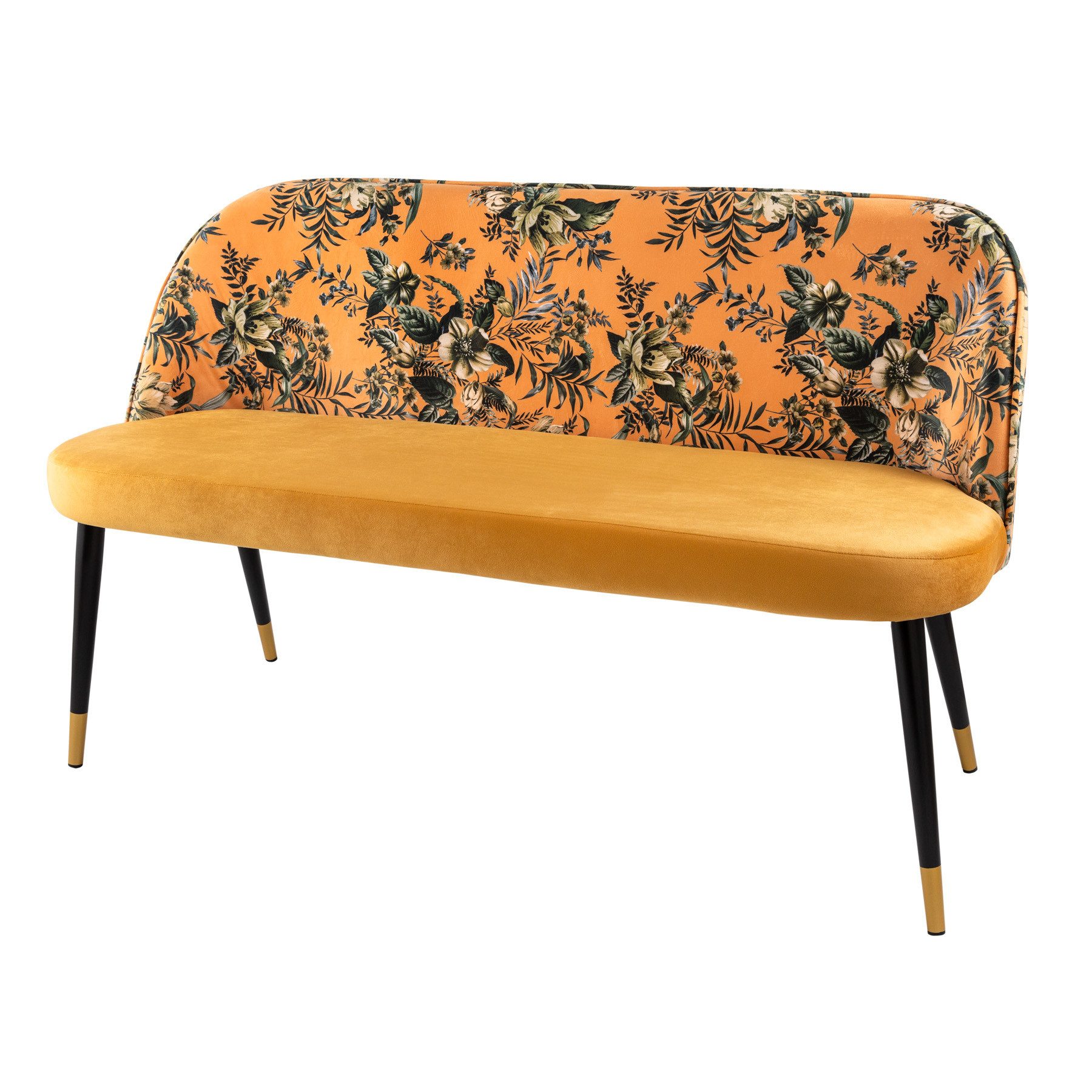 riess-ambiente Sitzbank PRÊT-À-PORTER gelb / schwarz (Einzelartikel, 1-St), Wohnzimmer · Samt · Metall · florales Design · Retro