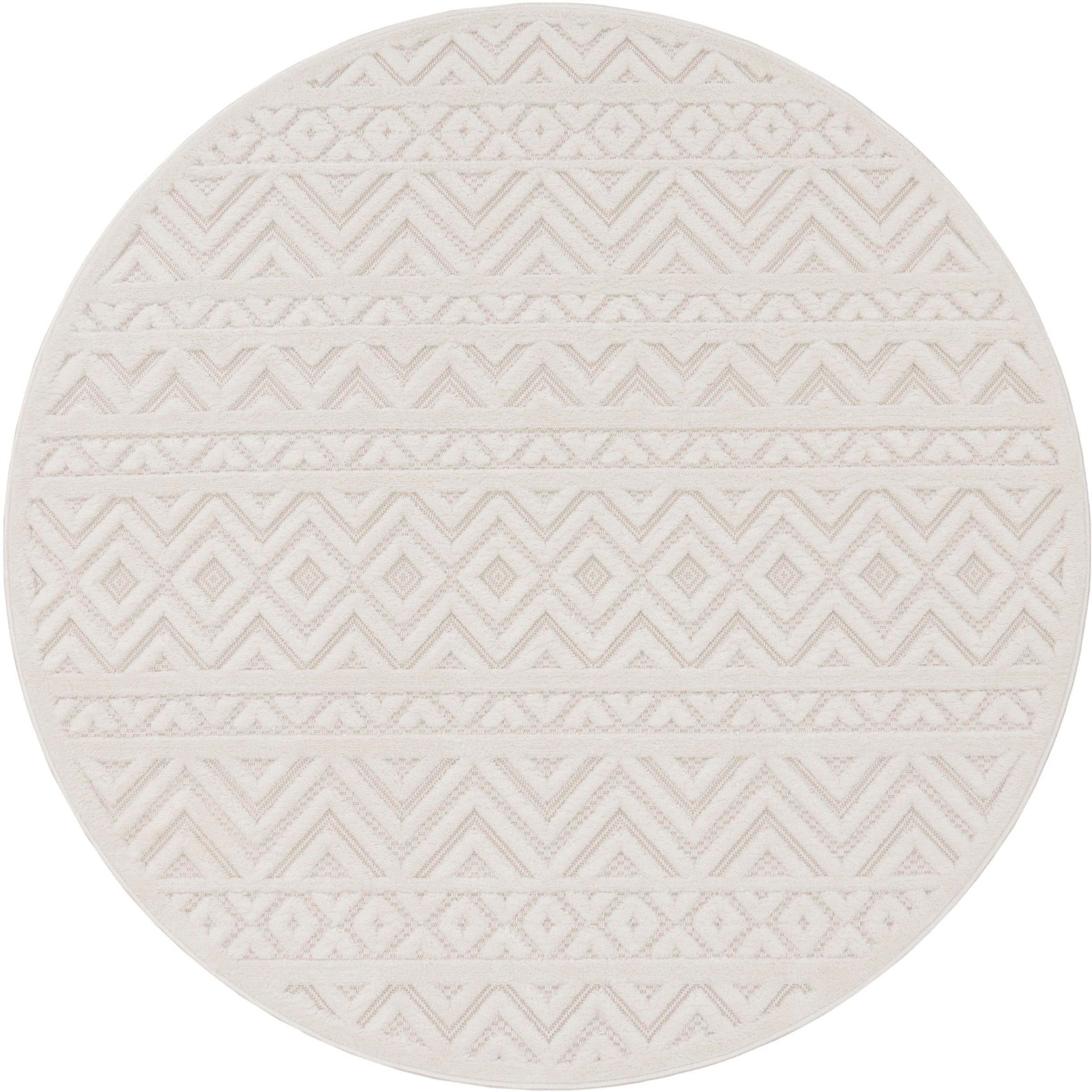Teppich Livorno Hoch-Tief rund, creme mm, 673, Rauten Muster, 14 Uni-Farben, Home, Effekt, Scandi, geeignet Höhe: Paco Outdoor
