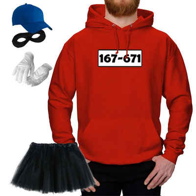 Jimmys Textilfactory Kostüm Hoodie Panzerknacker Deluxe+ Kostüm-Set Tütü Karneval Fasching XS-5XL, Shirt+Cap+Maske+Handschuhe+Tütü schwarz