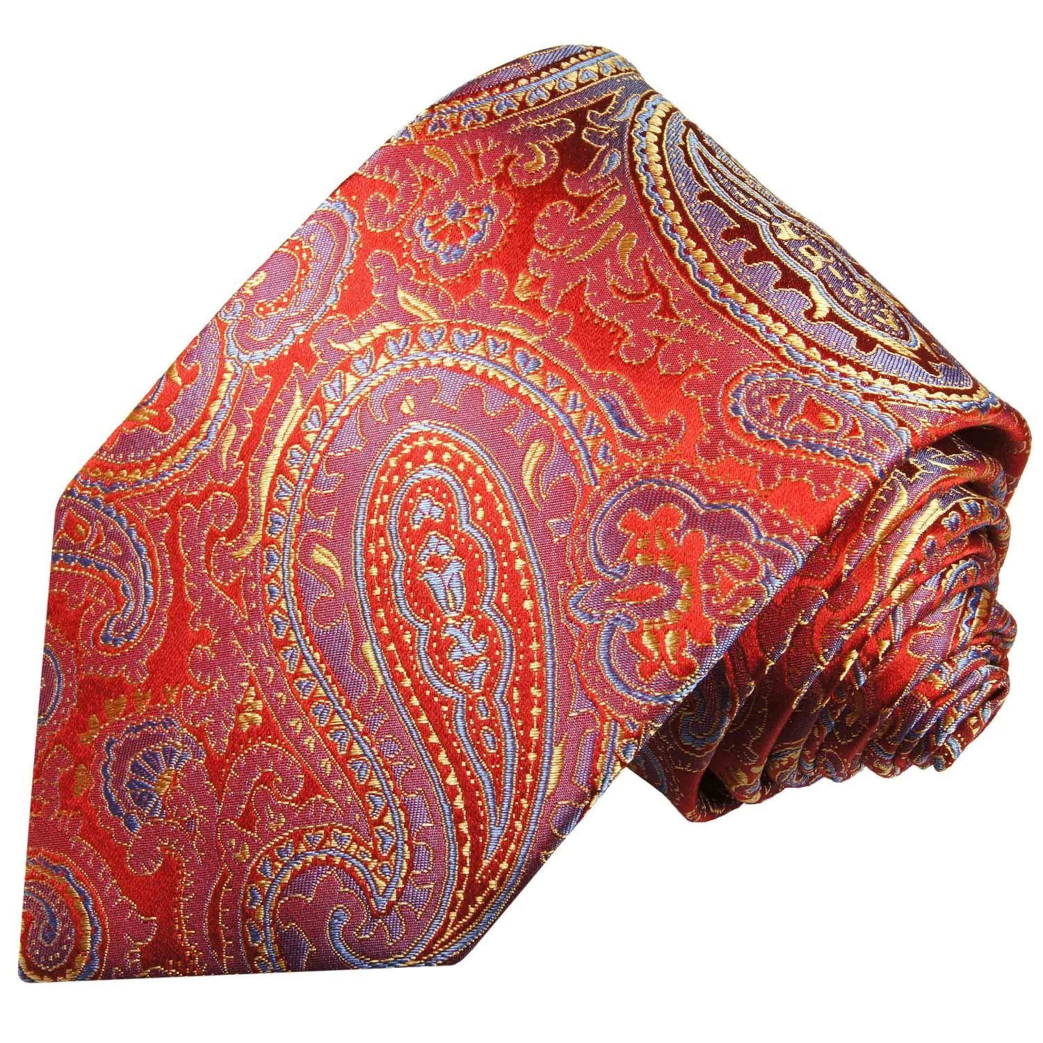 Paul Malone Krawatte Herren (6cm), Schmal Einstecktuch) paisley Seide rot blau Seidenkrawatte modern mit 100% brokat 2-St., 696 Tuch Krawatte gold und (Set