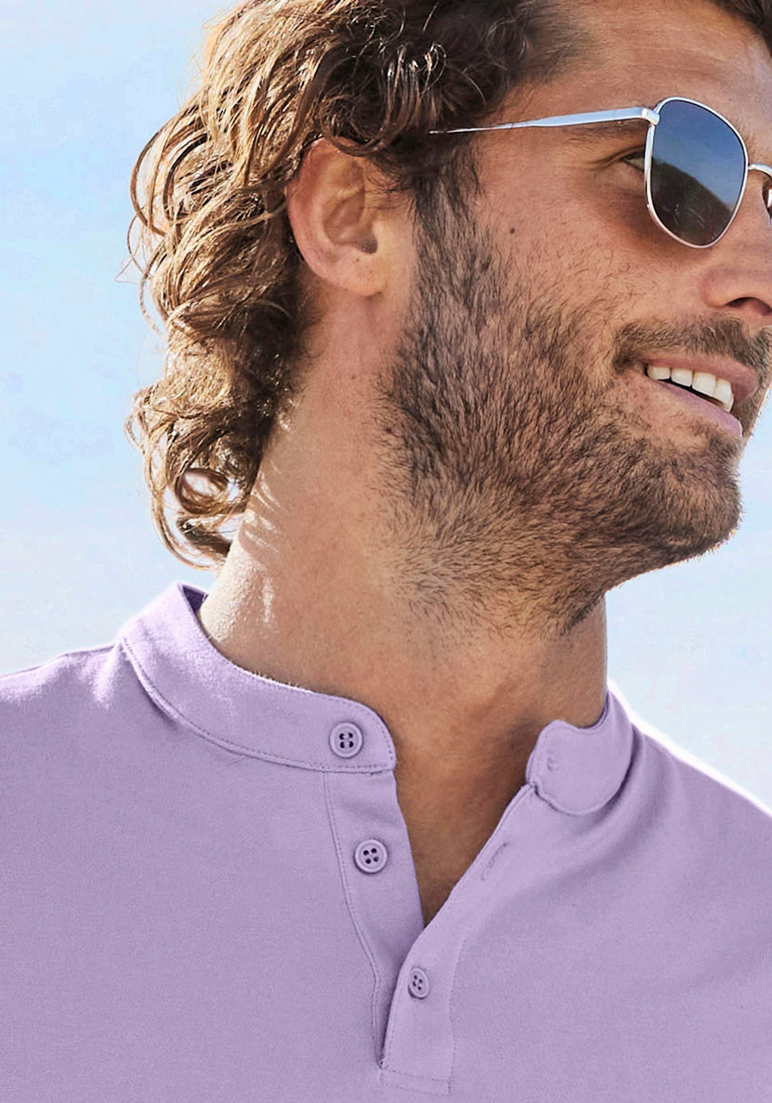 John Devin Henleyshirt mit Stehkragen, Regular-Fit, aus Baumwoll-Piqué