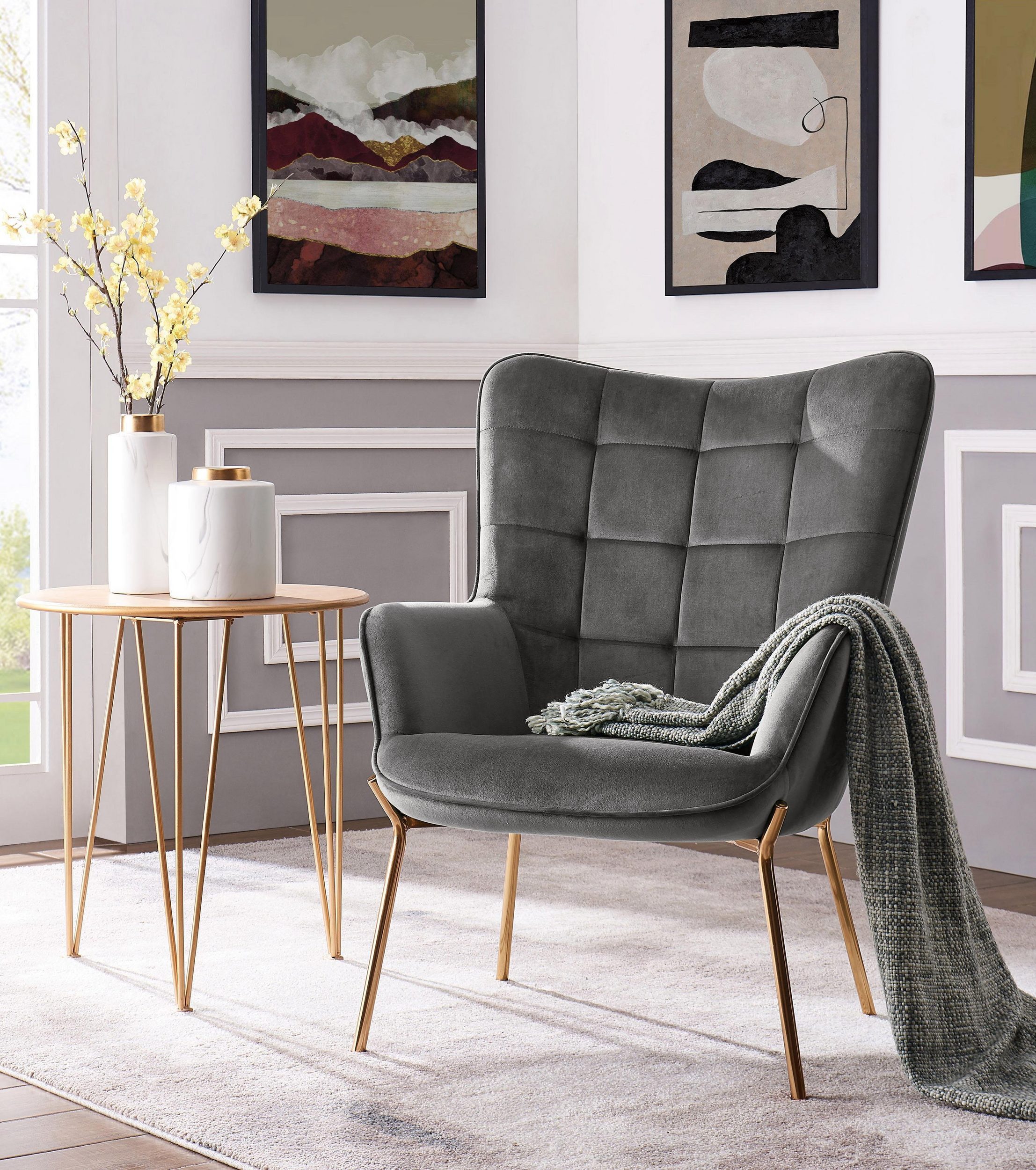 loft24 Loungesessel Bruce (1-St), Polstersessel, Sessel, Armlehnsessel, Metallgestell, Sitzhöhe 44 cm