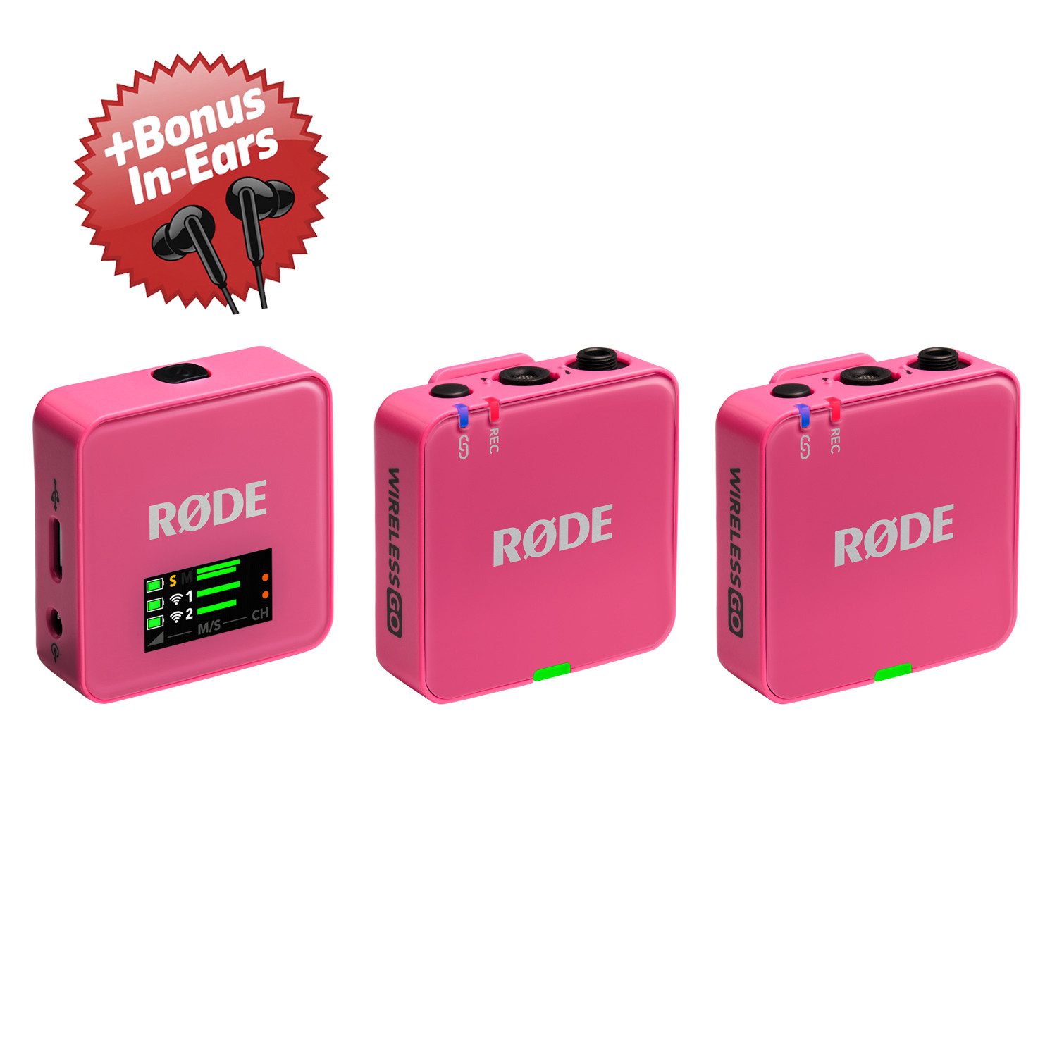 RØDE Rode Mikrofon-Funksystem Wireless GO Gen 3 Pink + Bonus In-Ear Digitales Aufnahmegerät (32 Bit Float Recording)