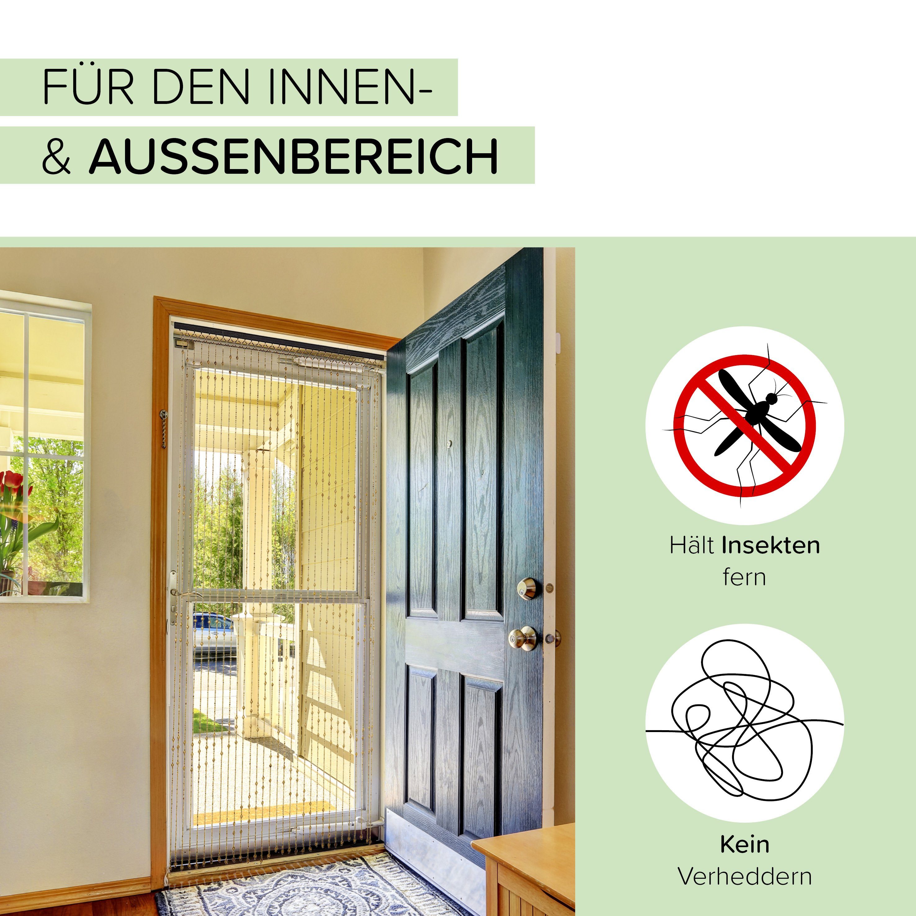 Kobolo Türvorhang Holzperlenvorhang Samara 90x200 cm, Türgardine Balkontür Insektenschu (1 St), Ösen, transparent