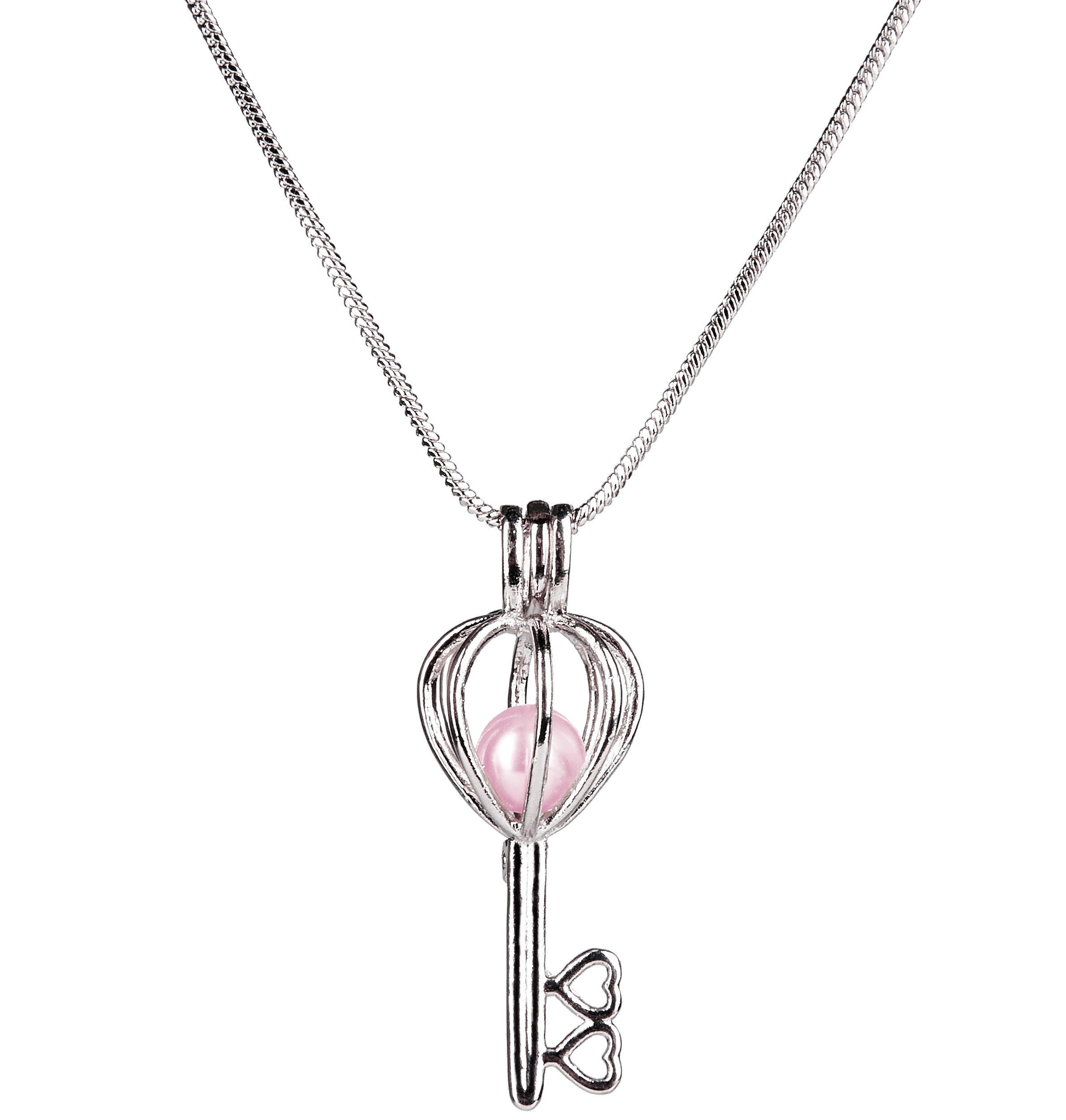 BRUBAKER Perlenketten-Set Wunschperle "Glück" (Muschel mit echter Perle als Schmuck Geschenkset für die Freunde und Familie - Grün mit Kleeblättern, Set), Halskette mit Silber Schlüssel Anhänger