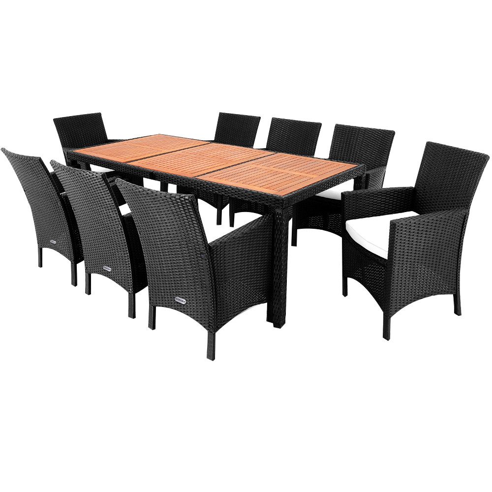 Casaria Garten-Essgruppe Palermo, (9-tlg), 8 Personen Polyrattan inkl. 7cm Auflagen Akazie Holz Wetterfest