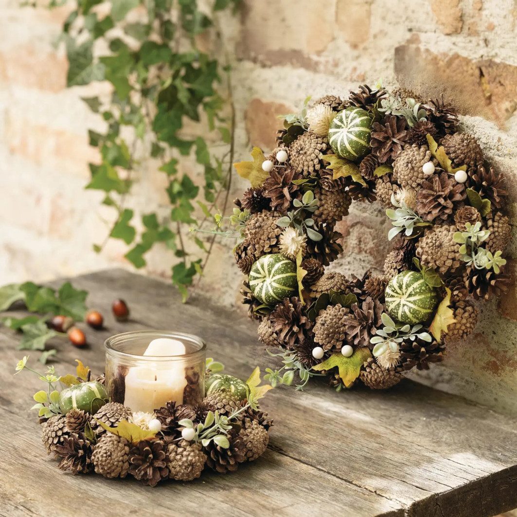 Home-trends24.de Windlicht Herbst Kranz Kürbis Deko Tisch Windlicht Glas Halloween Zapfen – Bild 2 von 5