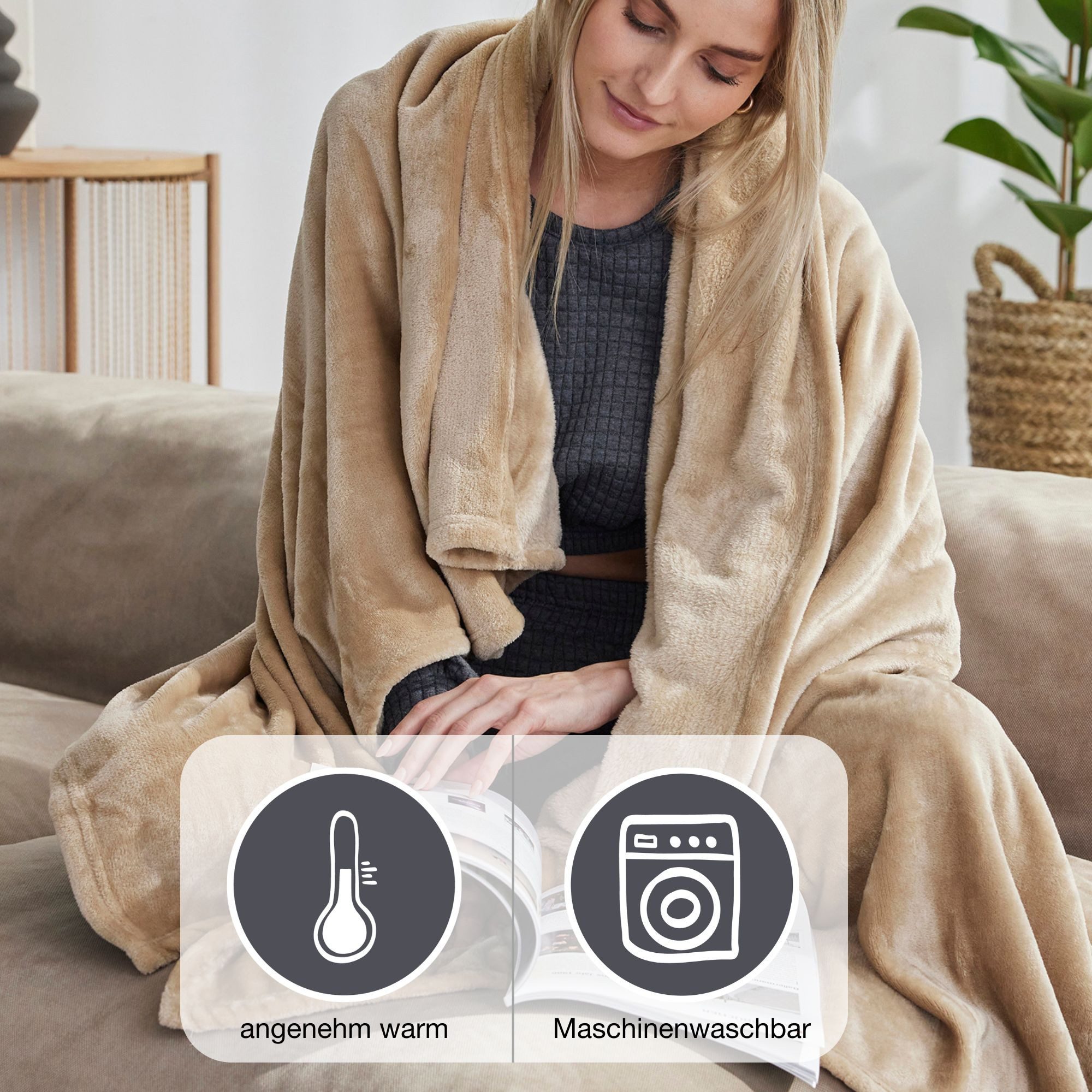 Wohndecke Uni Fleecedecke Olbia, IBENA, einfarbig schick, Kuscheldecke