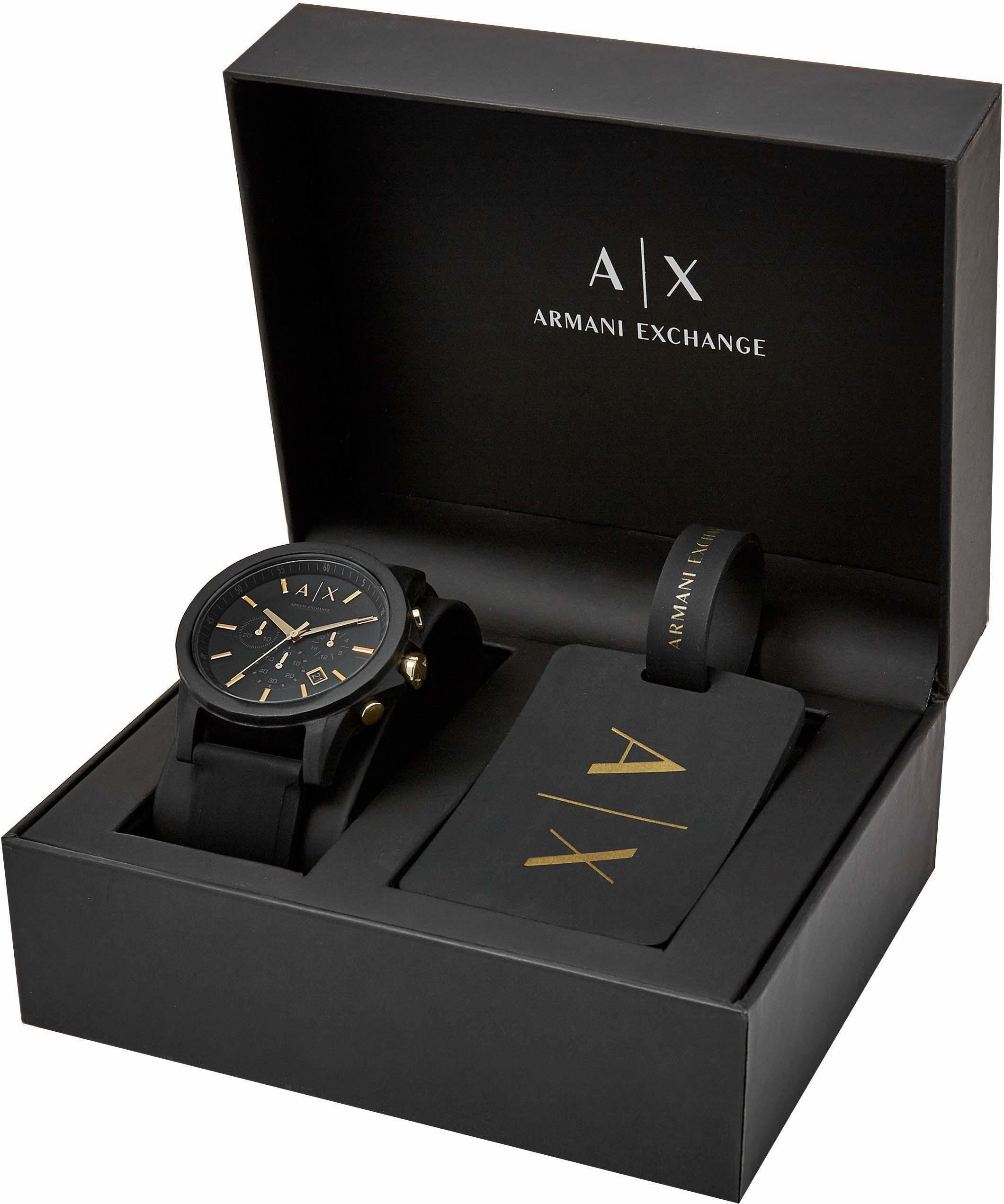 ARMANI EXCHANGE Chronograph AX7105, (Set, 2-tlg), Quarzuhr, Armbanduhr,Herren,Stoppfunktion,Geschenkidee, Silikonarmband