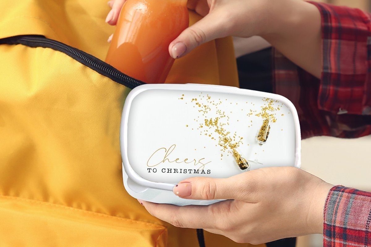 für Brotbox Lunchbox (2-tlg), und Mädchen Gold Brotdose, Jungs Weiß, - Kunststoff, Winter - Kinder für Erwachsene, und MuchoWow