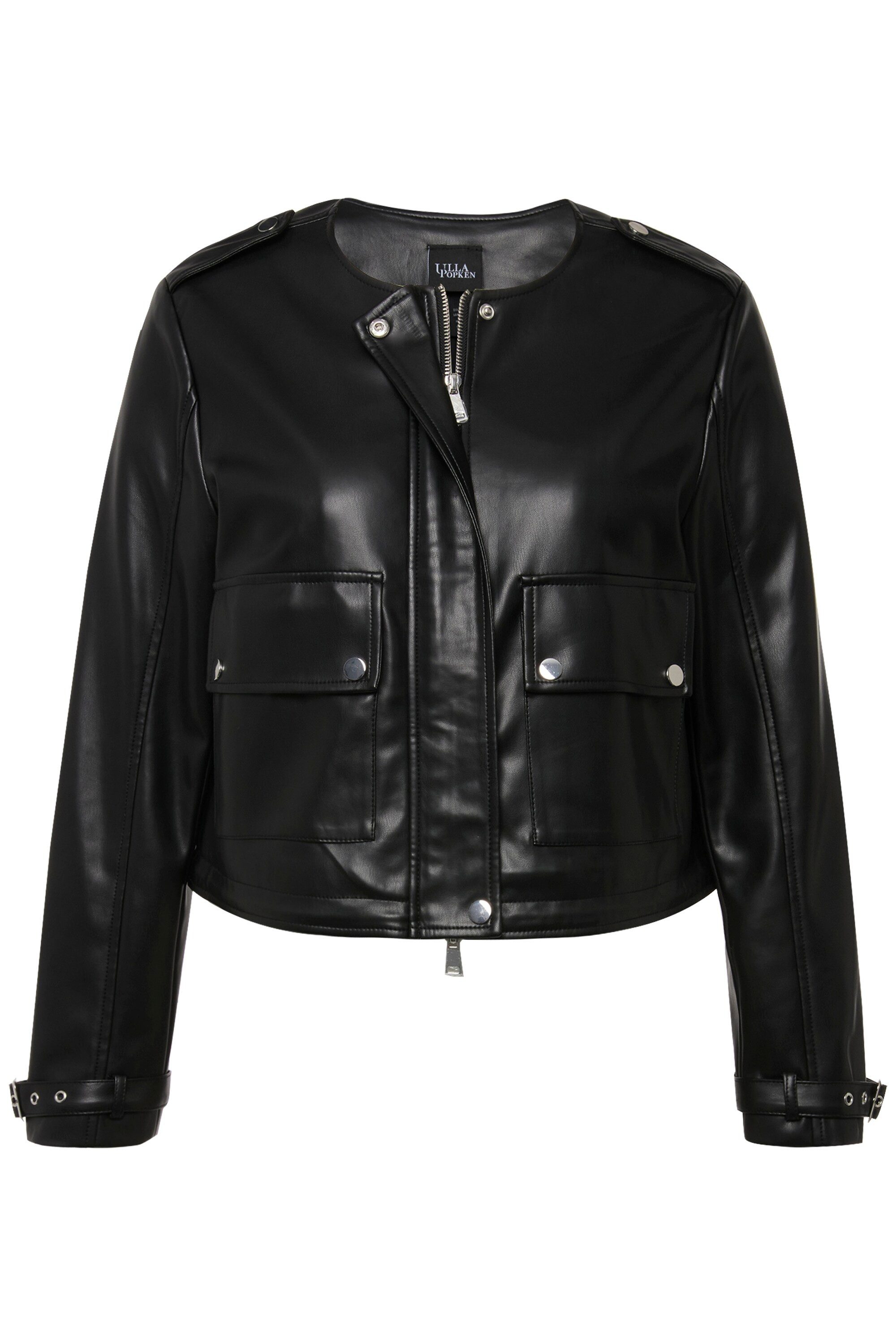 Ulla Popken Lederjacke Jacke Lederoptik 2-Wege-Zipper Schulterklappen günstig online kaufen