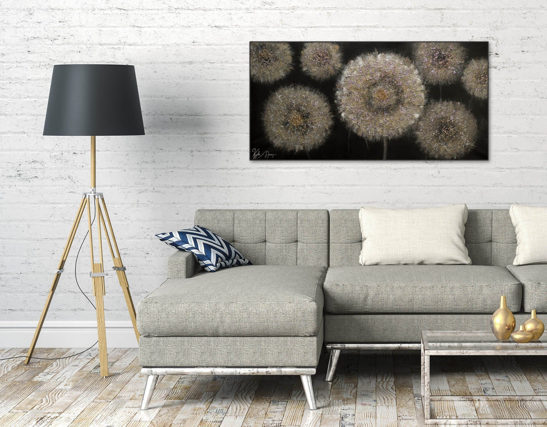 KUNSTLOFT Leinwandbild 120x60 HANDGEMALT Meer Pusteblumen Wohnzimmer cm, aus Wandbild Gemälde 100%