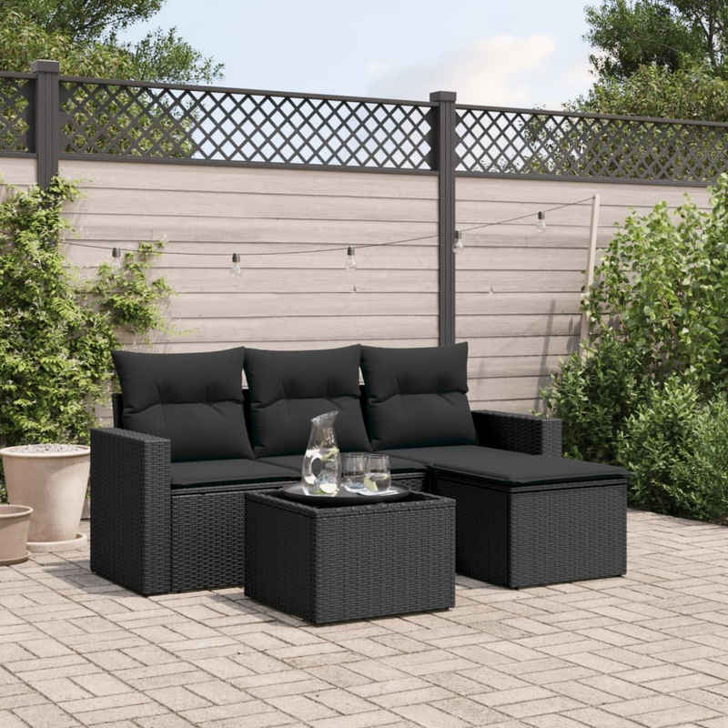 vidaXL Loungesofa 5-tlg. Garten-Sofagarnitur mit Kissen Schwarz Poly Rattan, 1 Teile