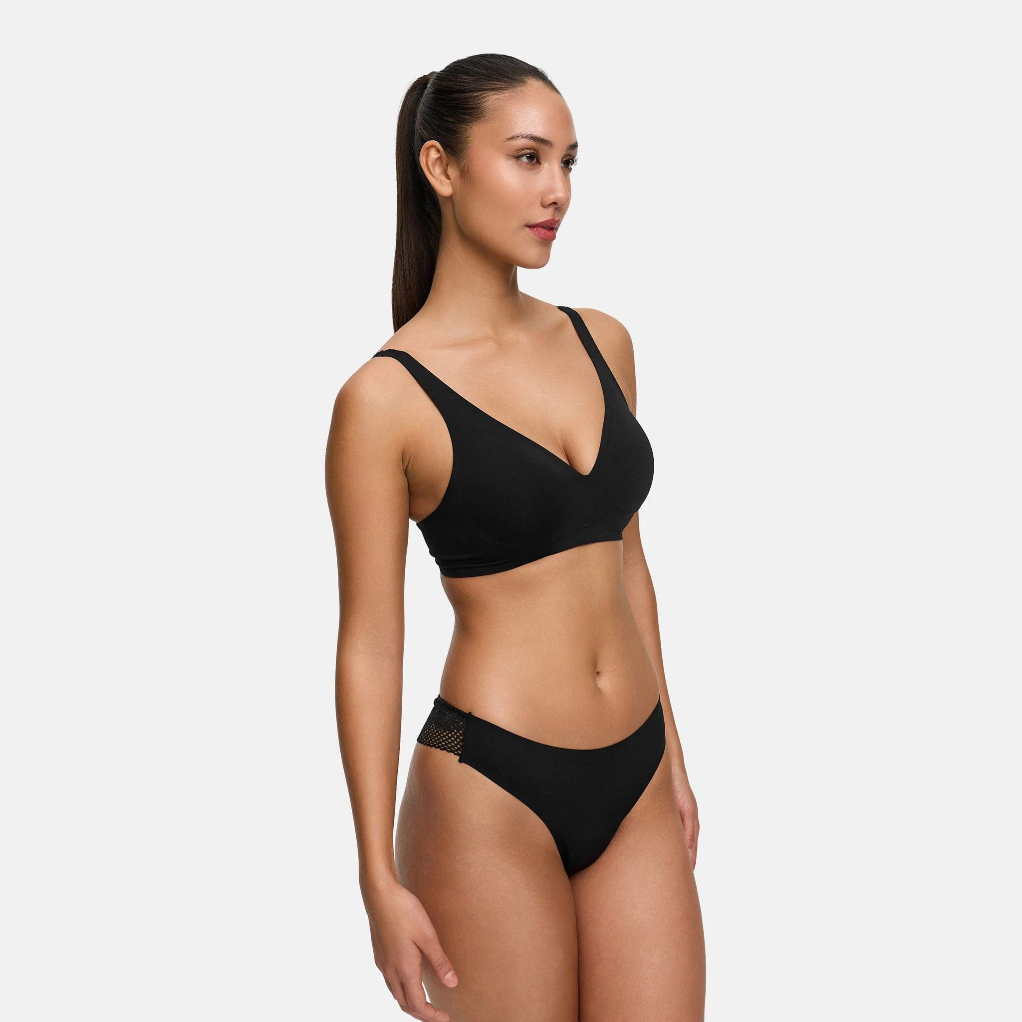 cfab (creamy fabrics) Tanga Tanga mit Spitze-Schwarz-2XL