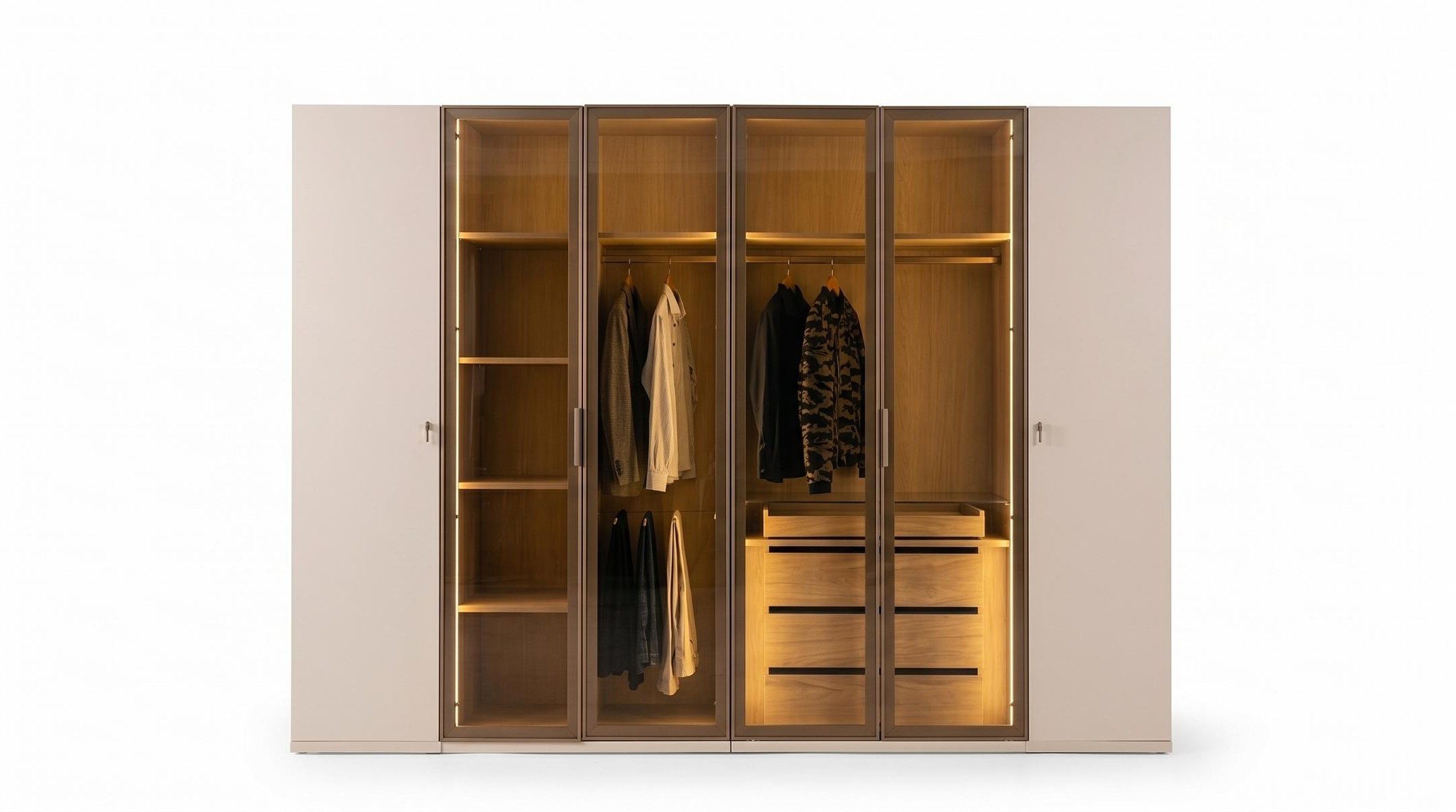 Xlmoebel Kleiderschrank Moderner beiger Kleiderschrank mit eleganter Glasfront für Made in Europa