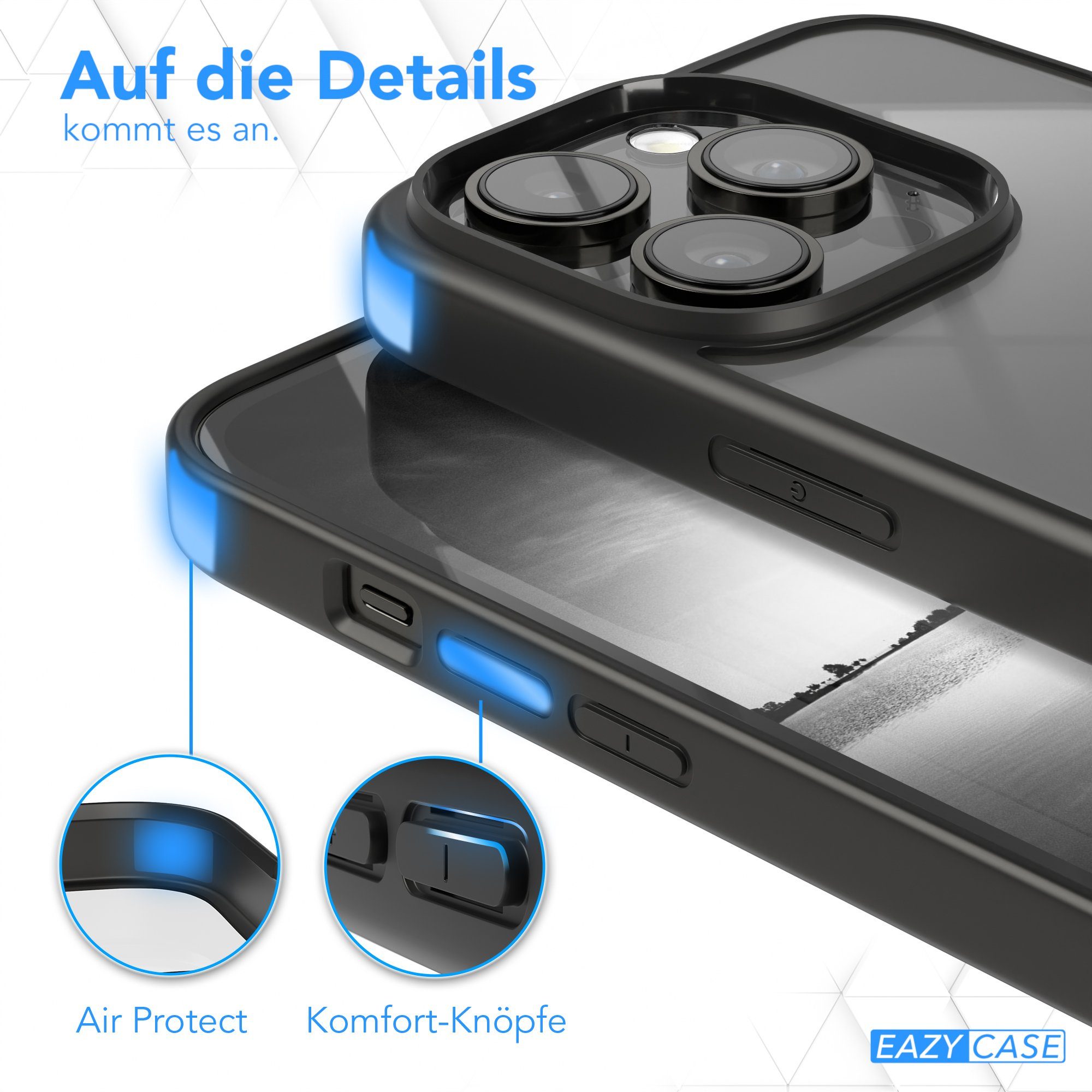 EAZY CASE Handyhülle Bumper Case für Apple iPhone 14 Pro 6,1 Zoll, Hülle Durchsichtig kratzfest Back Cover mit Displayschutz Schwarz – Bild 4 von 5