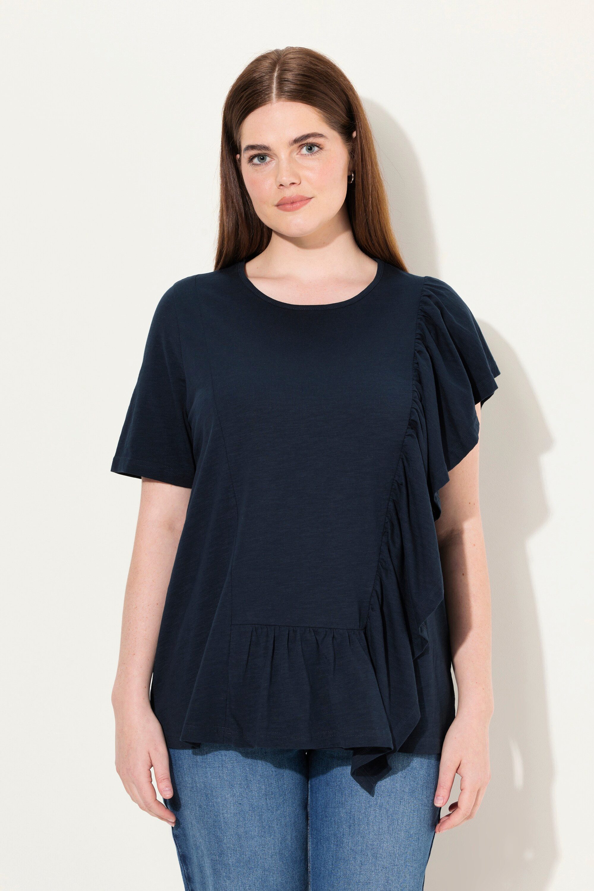 T-Shirt T-Shirt Volant Rundhals Halbarm Biobaumwolle