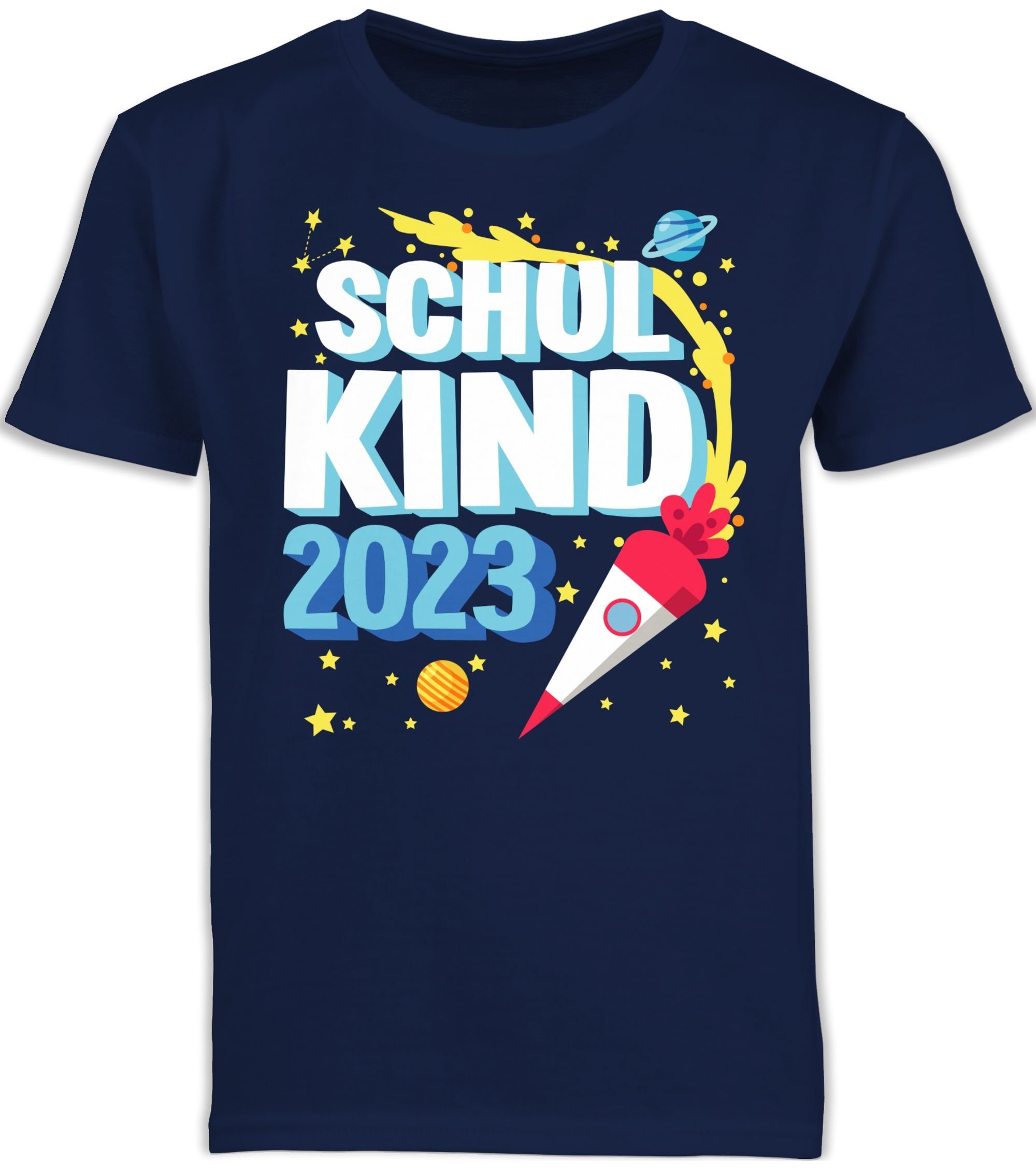 Shirtracer T-Shirt Schulkind 2023 - Rakete Einschulung Junge Schulanfang Geschenke 1 Navy Blau