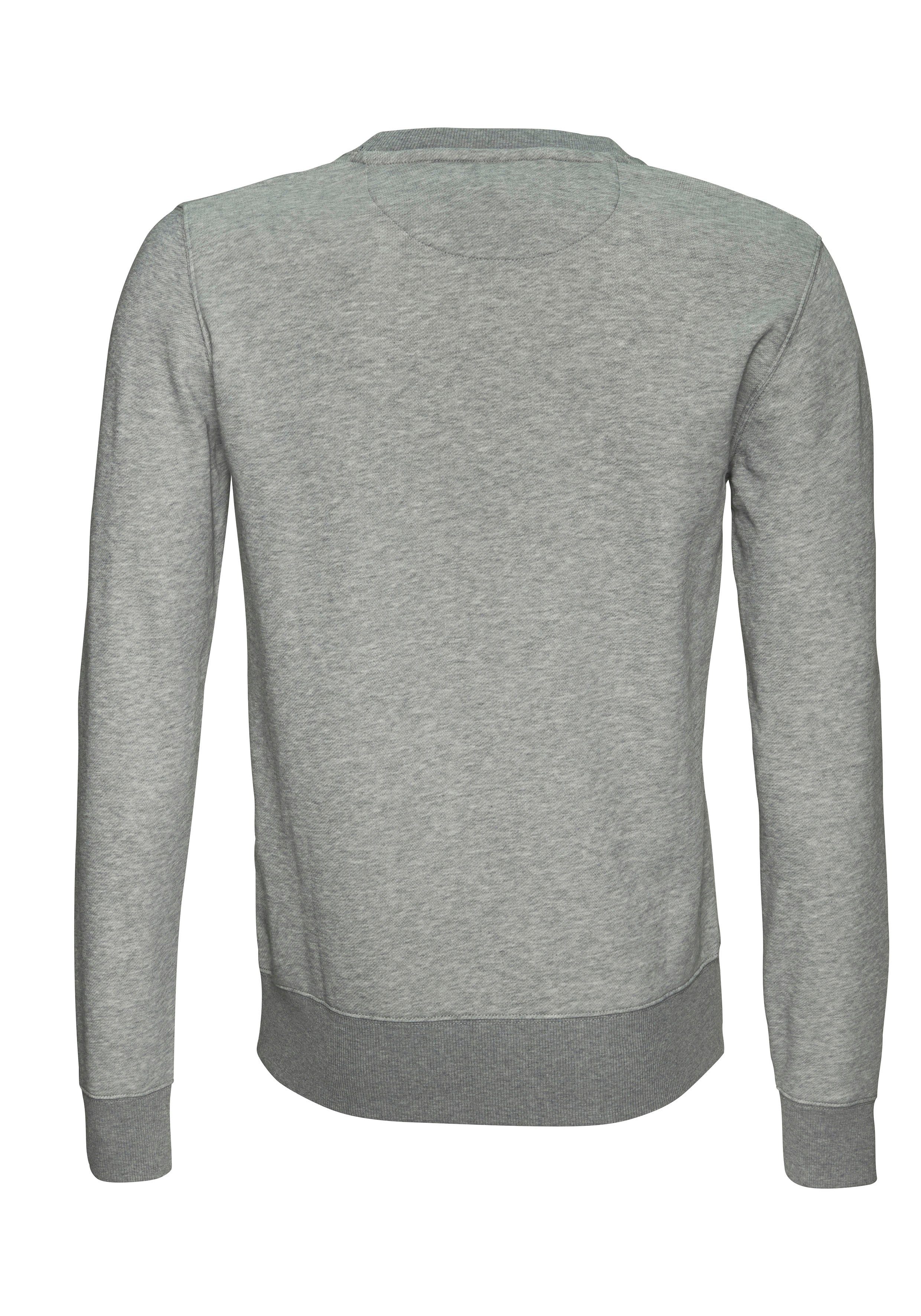 Sweatshirt grey Gant und C-NECK mit ORIGINAL an Ärmel melange Rippbündchen Saum SWEAT