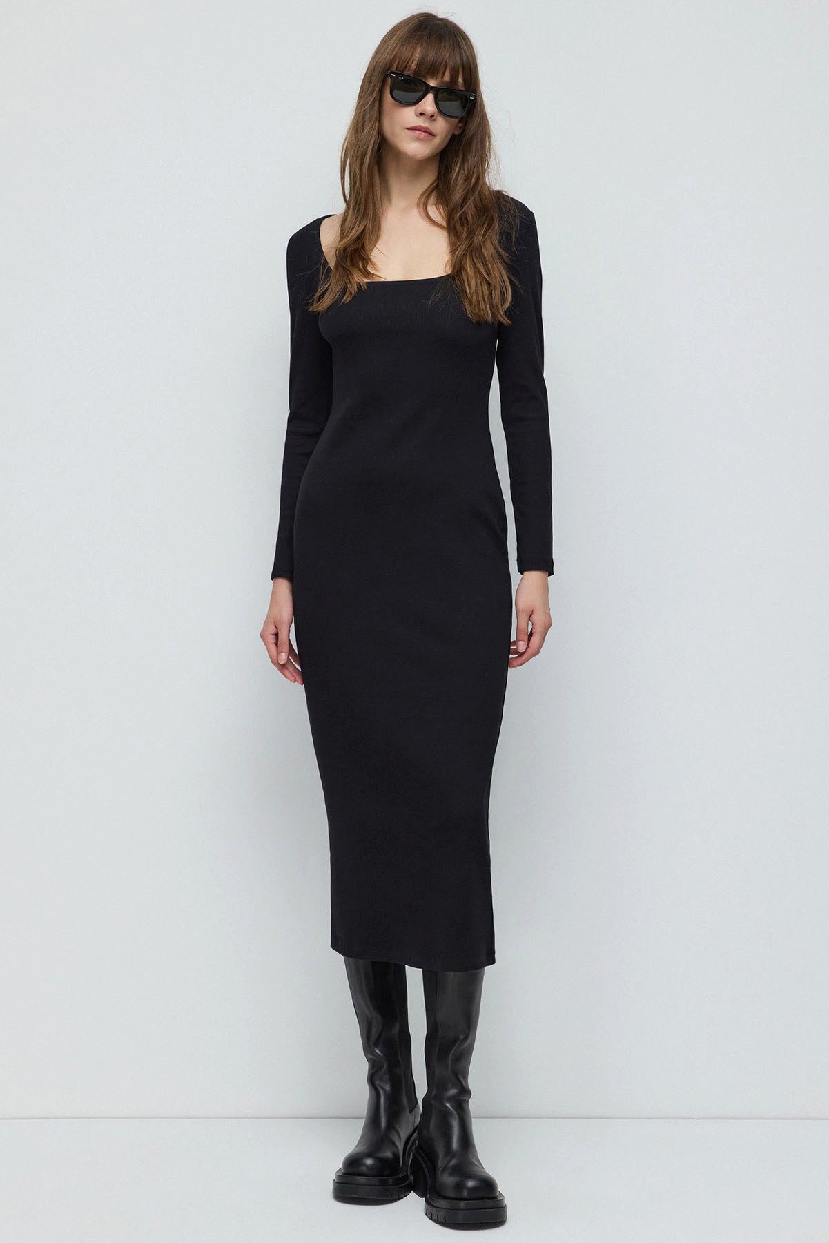 Maxikleid Langärmeliges, figurbetontes Kleid