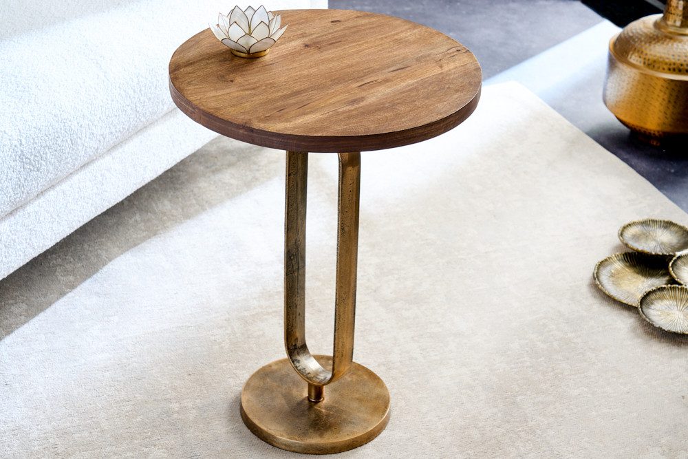 riess-ambiente Beistelltisch ELEGANCE 60cm natur / messing (Einzelartikel, 1-St), Wohnzimmer · Massivholz · Metall · rund · handmade · Modern Design