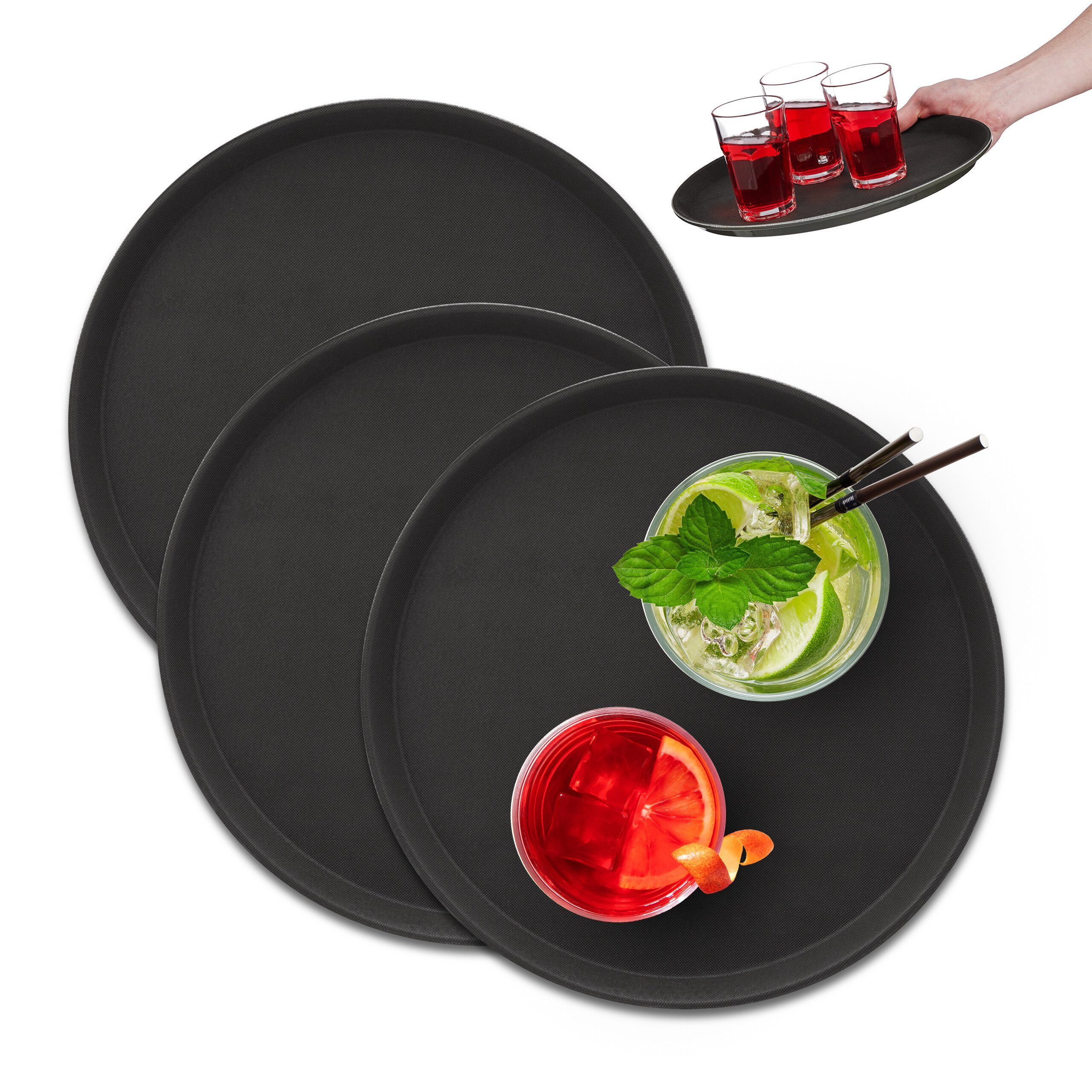 relaxdays Tablett Rundes Gastro Serviertablett 3er Set, Kunststoff, (3-tlg)