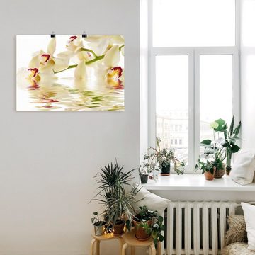 Artland Wandbild Weiße Orchidee mit Wasserreflektion, Blumen (1 St), als Leinwandbild, Poster in verschied. Größen