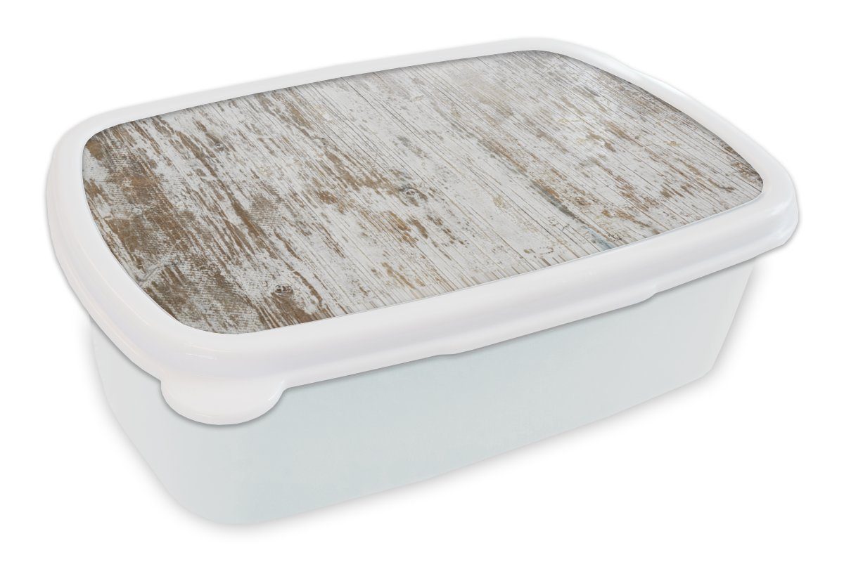 MuchoWow Lunchbox Struktur der Holzbretter, Kunststoff, (2-tlg), Brotbox für Kinder und Erwachsene, Brotdose, für Jungs und Mädchen weiß
