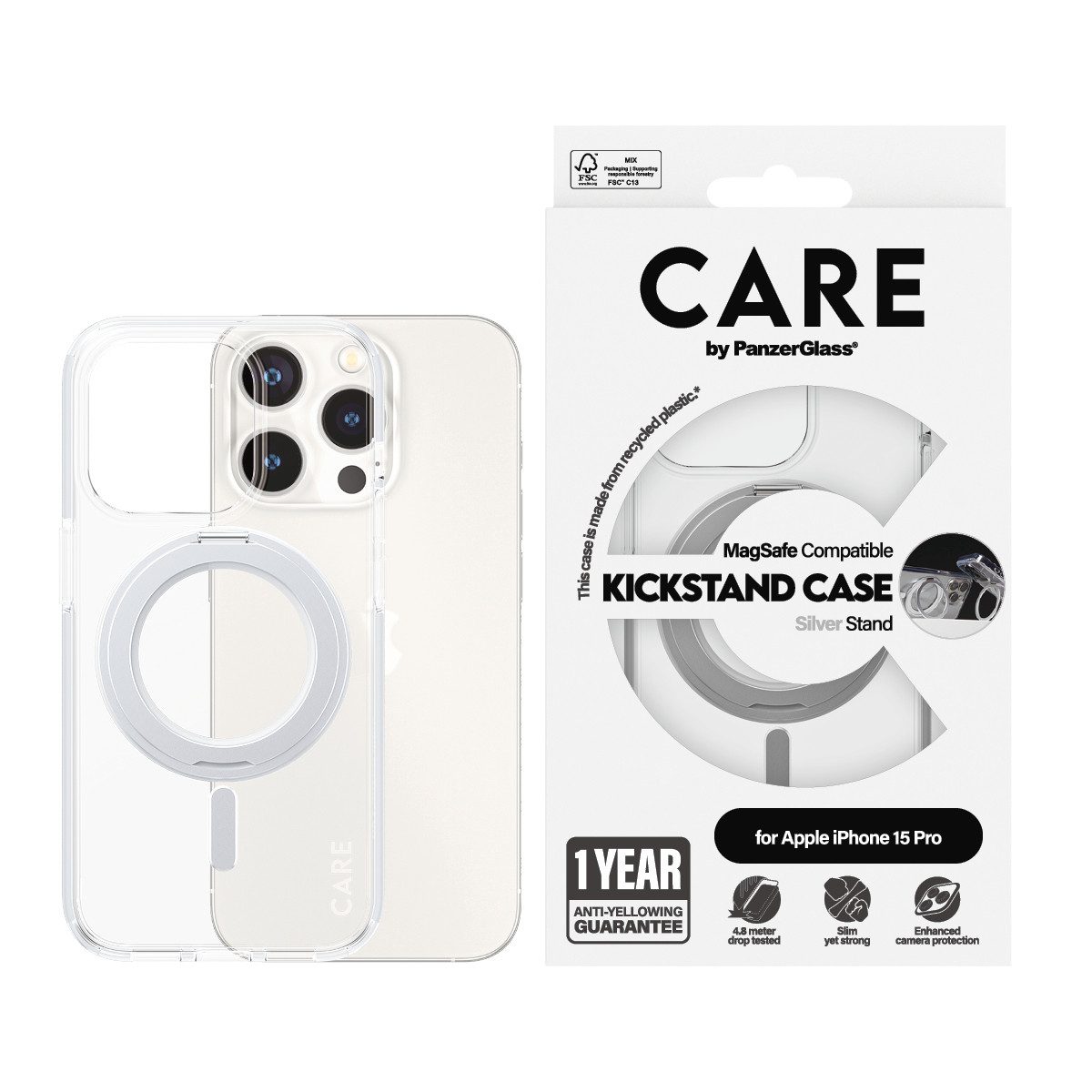 CARE by PanzerGlass Handyhülle Kickstand Case mit MagSafe für Apple iPhone 15 Pro, Backcover, Schutzhülle, Handyschutzhülle, Case, Schutzcase, stoßfest